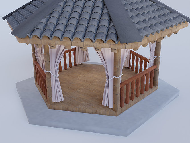 Summerhouse with plants and interior 3D model 2