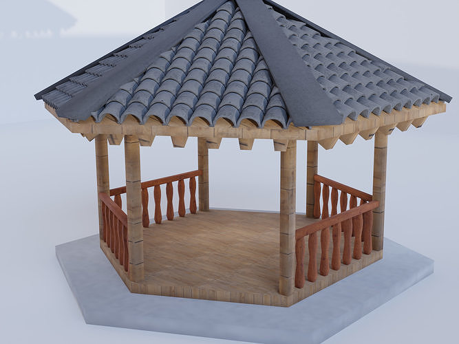Summerhouse with plants and interior 3D model 3
