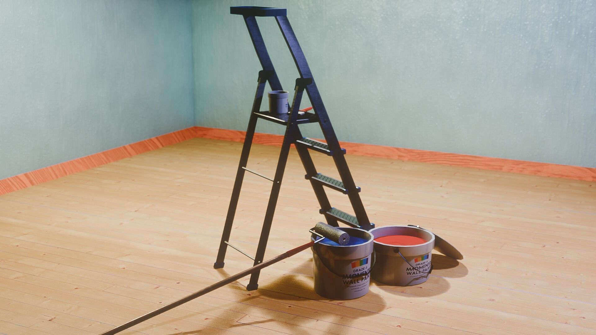 Painters Ladder - Paint Set Low-poly 3D model_5