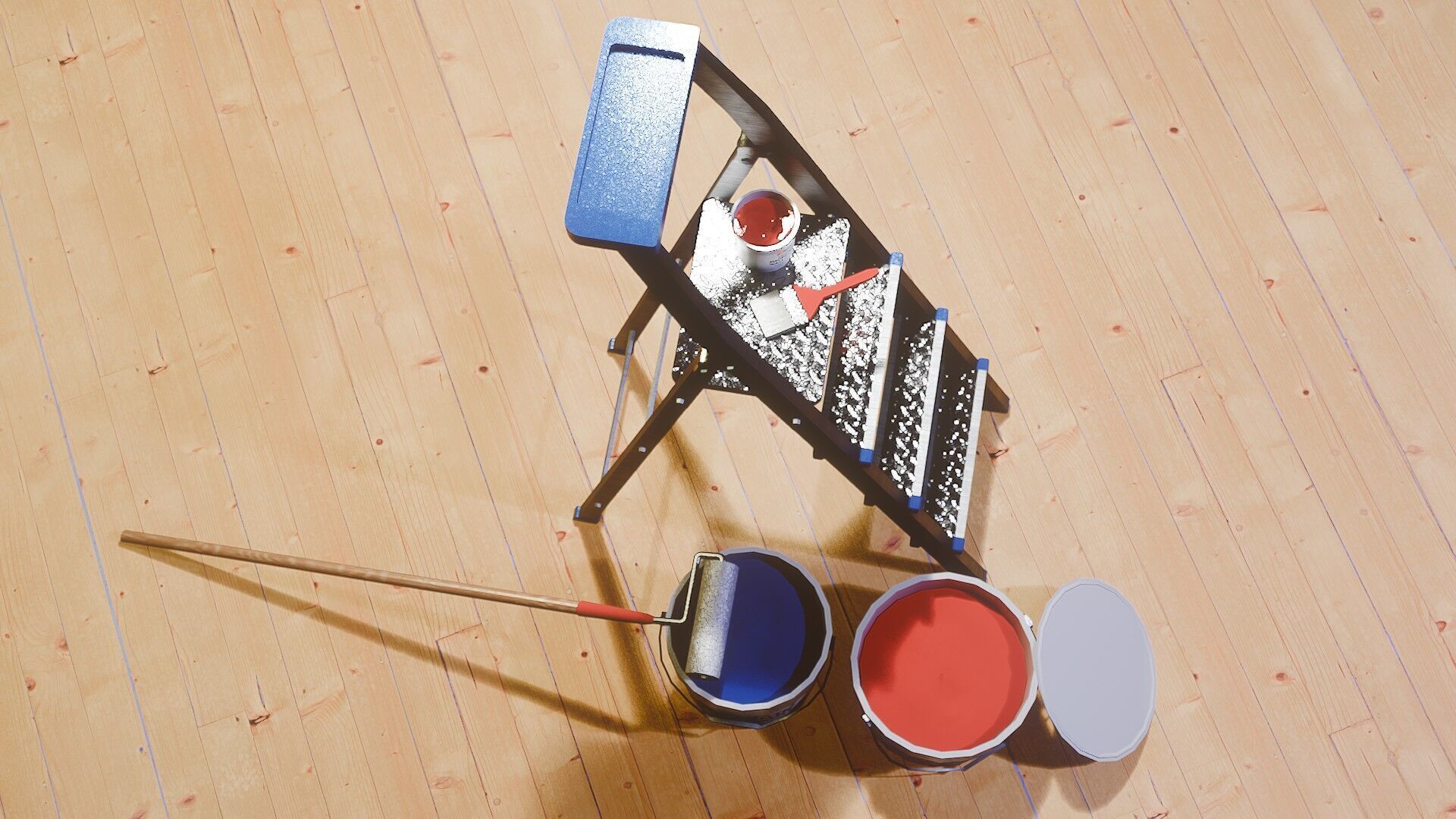 Painters Ladder - Paint Set Low-poly 3D model_1