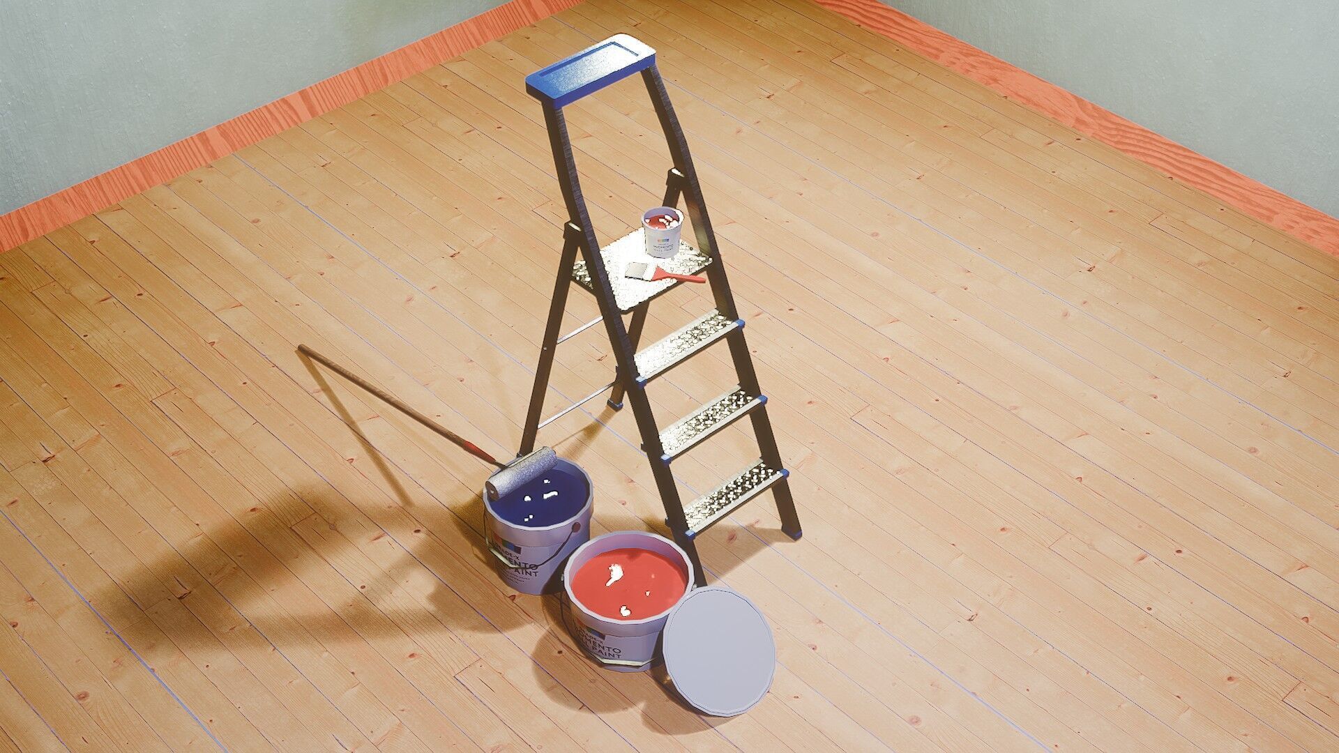 Painters Ladder - Paint Set Low-poly 3D model_8