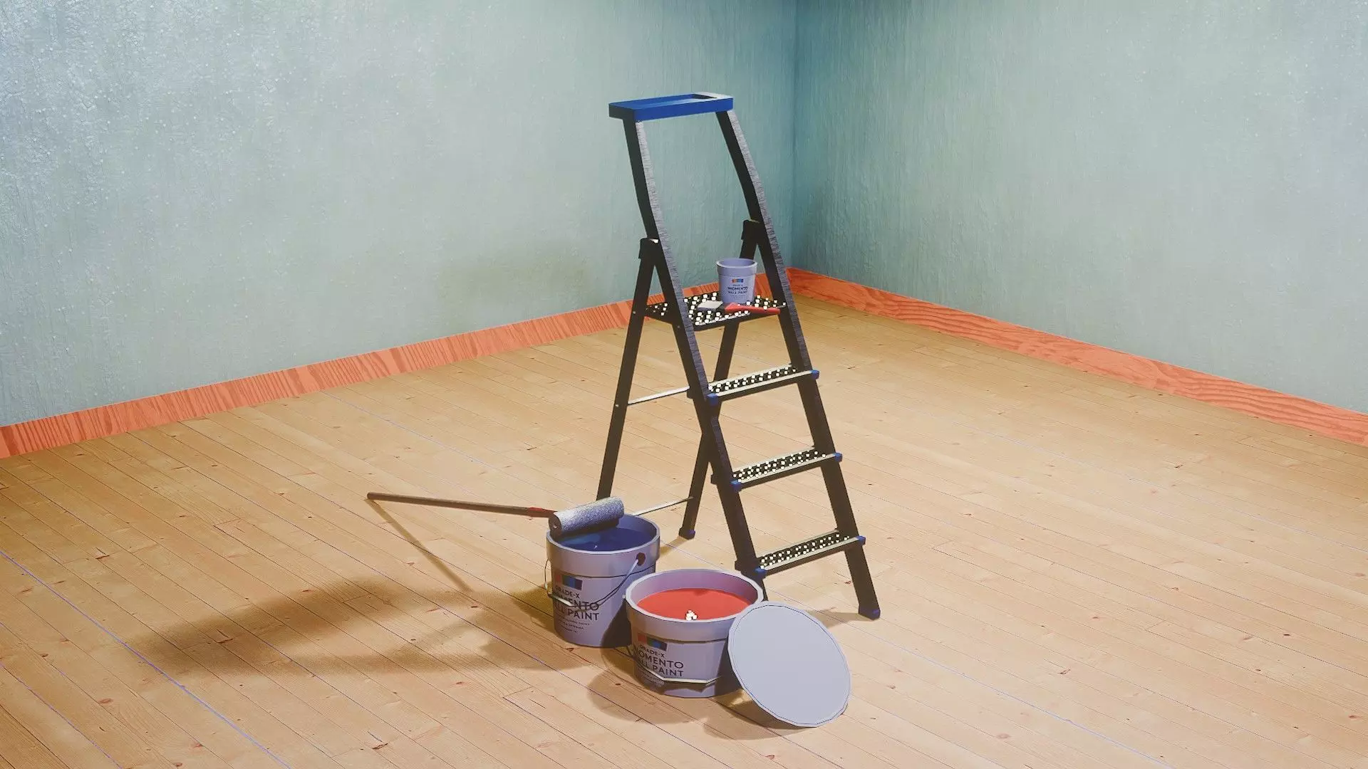 Painters Ladder - Paint Set Low-poly 3D model_0