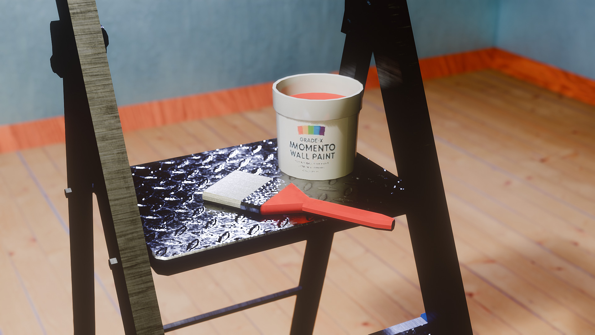 Painters Ladder - Paint Set Low-poly 3D model_3