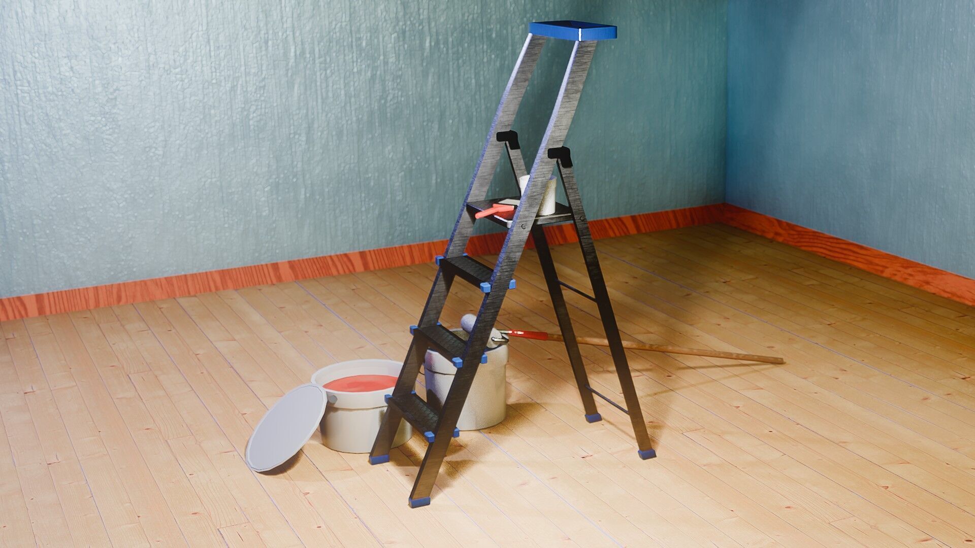 Painters Ladder - Paint Set Low-poly 3D model_11