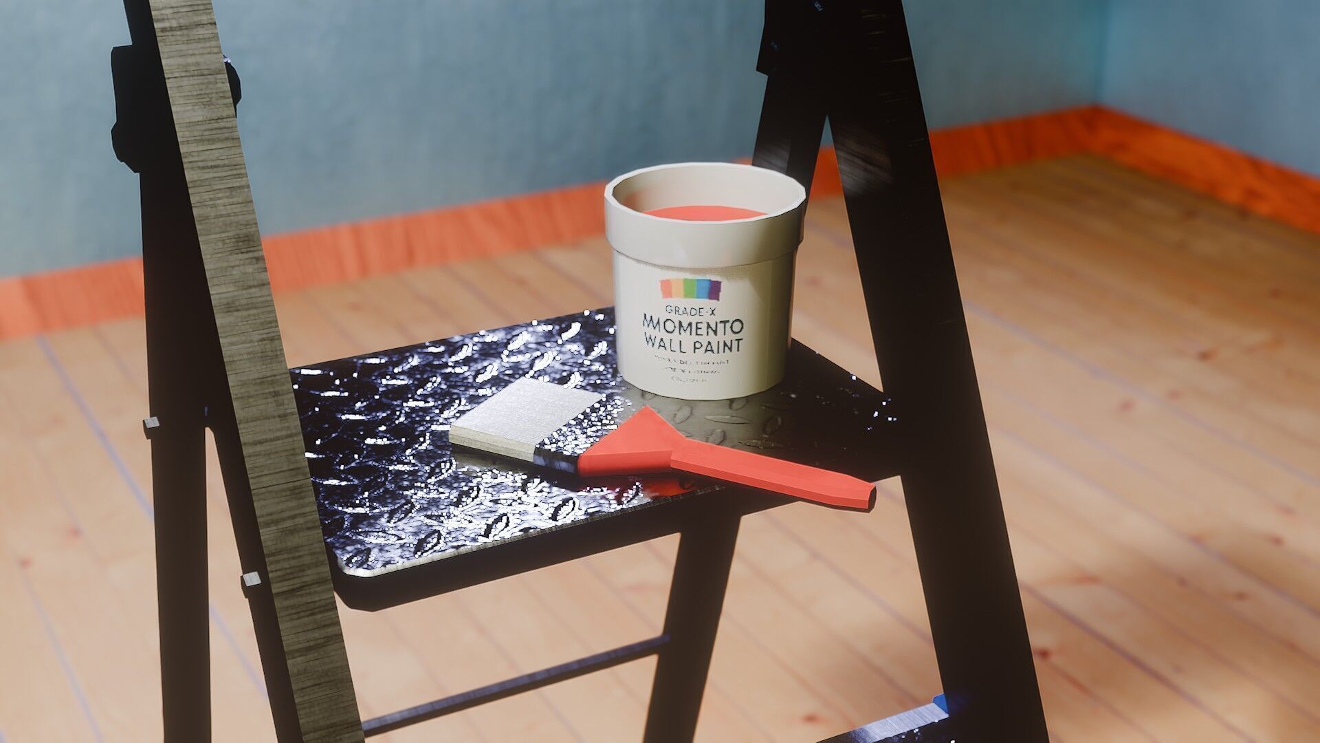 Painters Ladder - Paint Set Low-poly 3D model_7