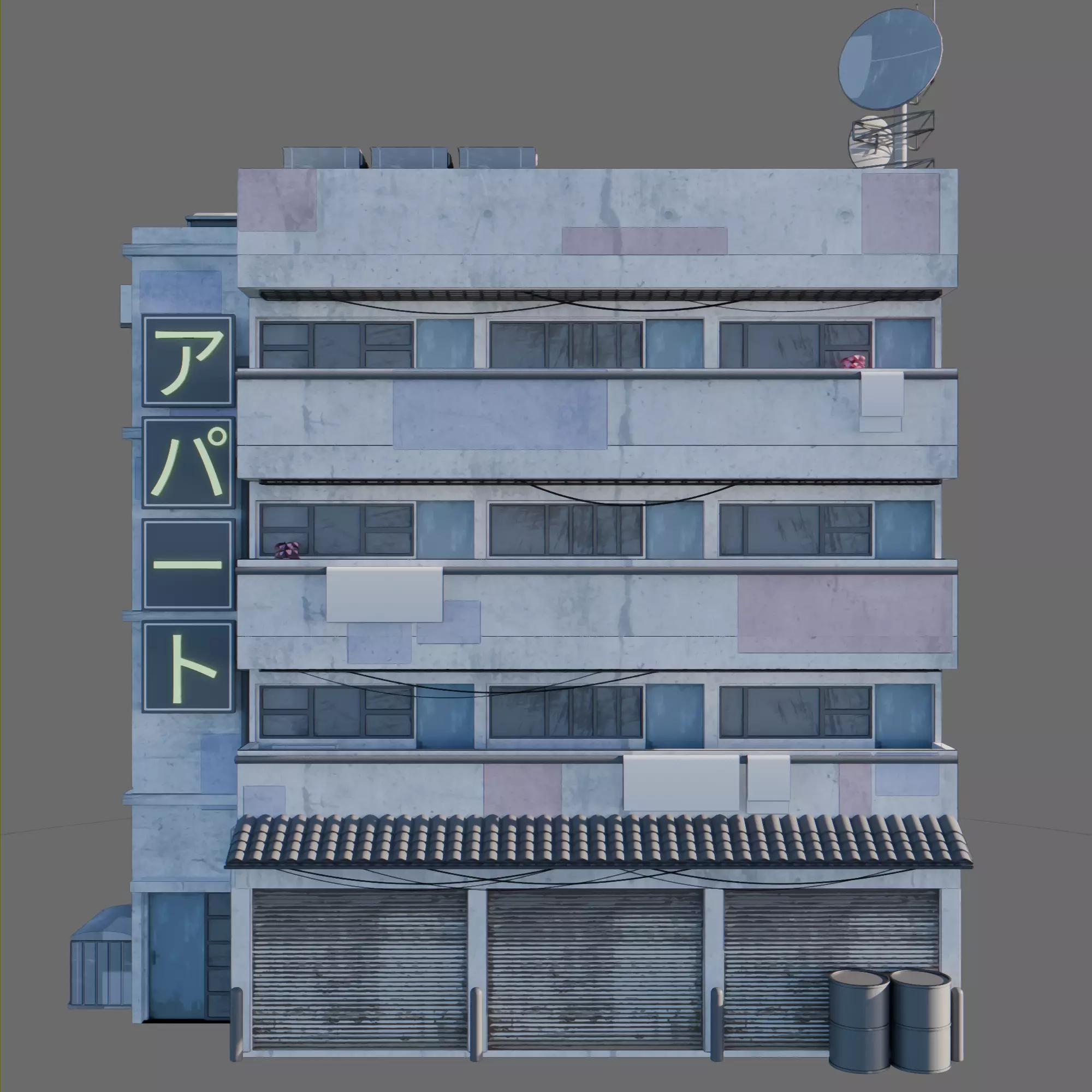Anime building city 02 3D model_0