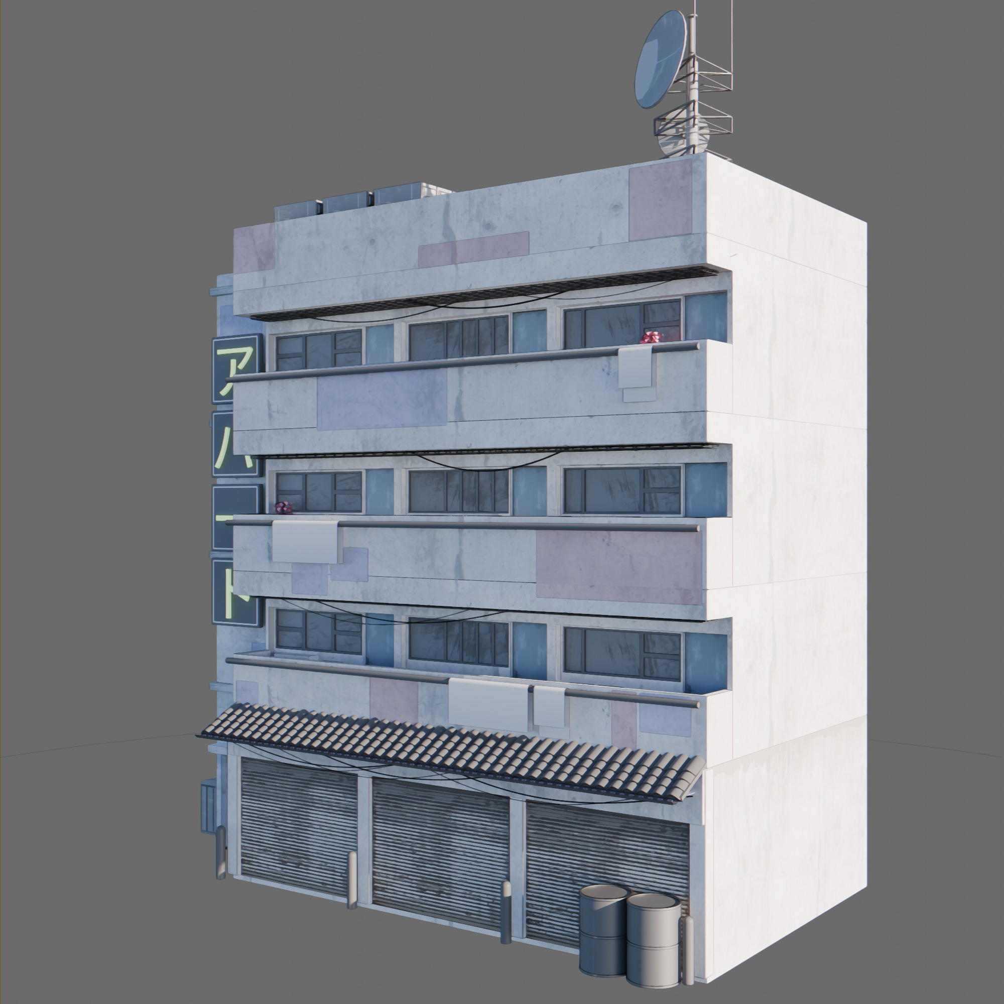 Anime building city 02 3D model_1