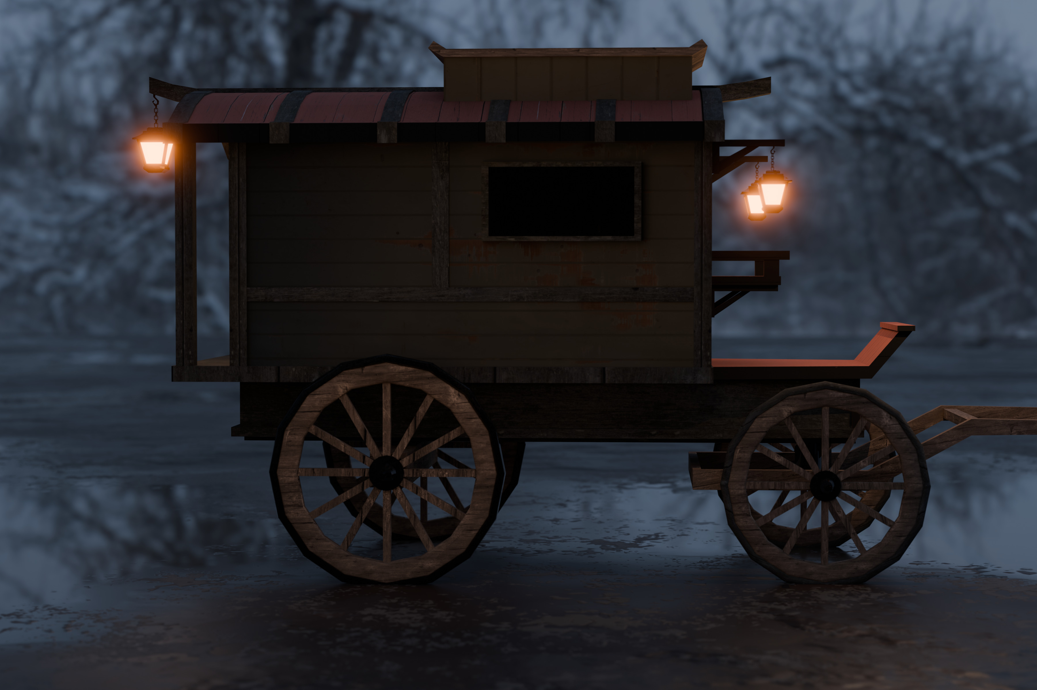 Medieval Carriage Low-poly 3D model_12