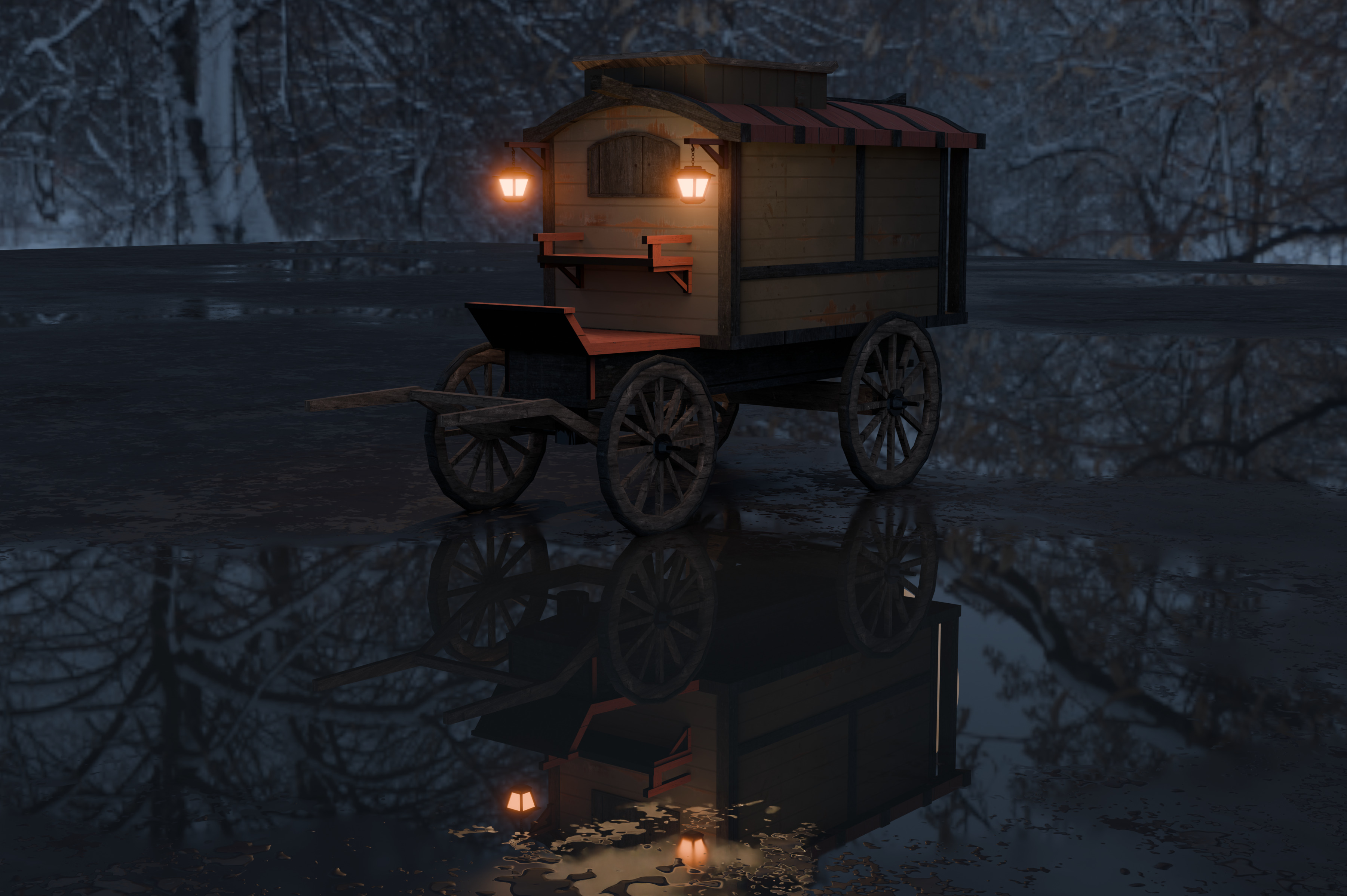 Medieval Carriage Low-poly 3D model_13