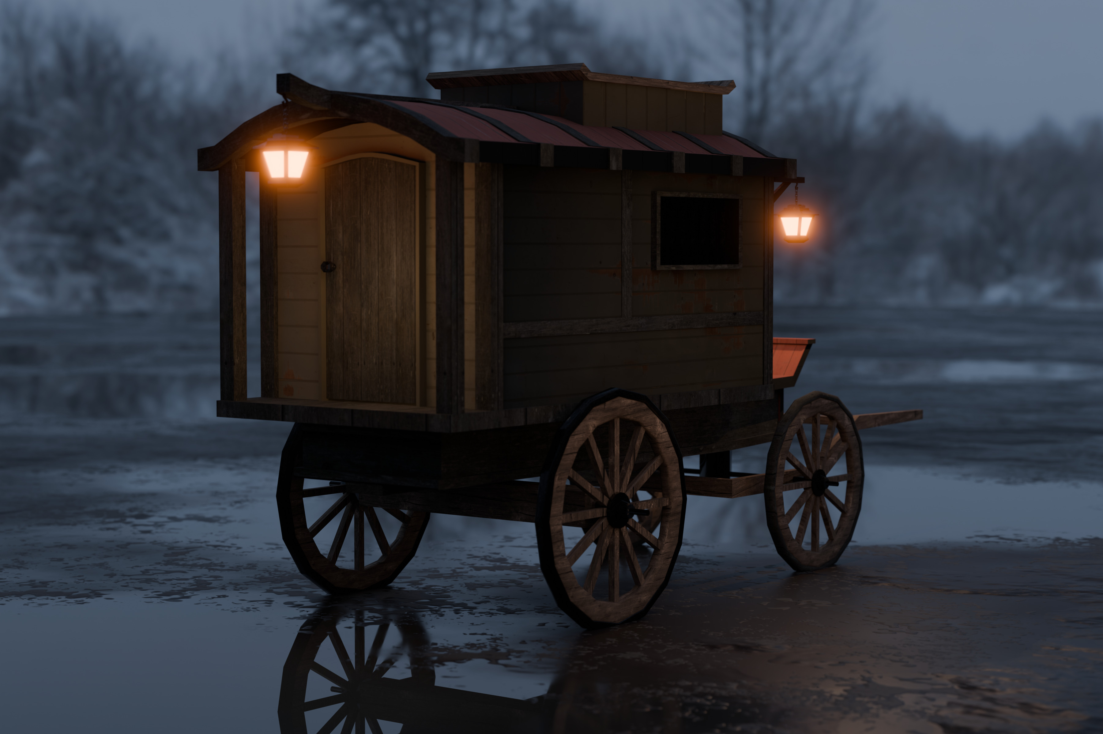 Medieval Carriage Low-poly 3D model_8