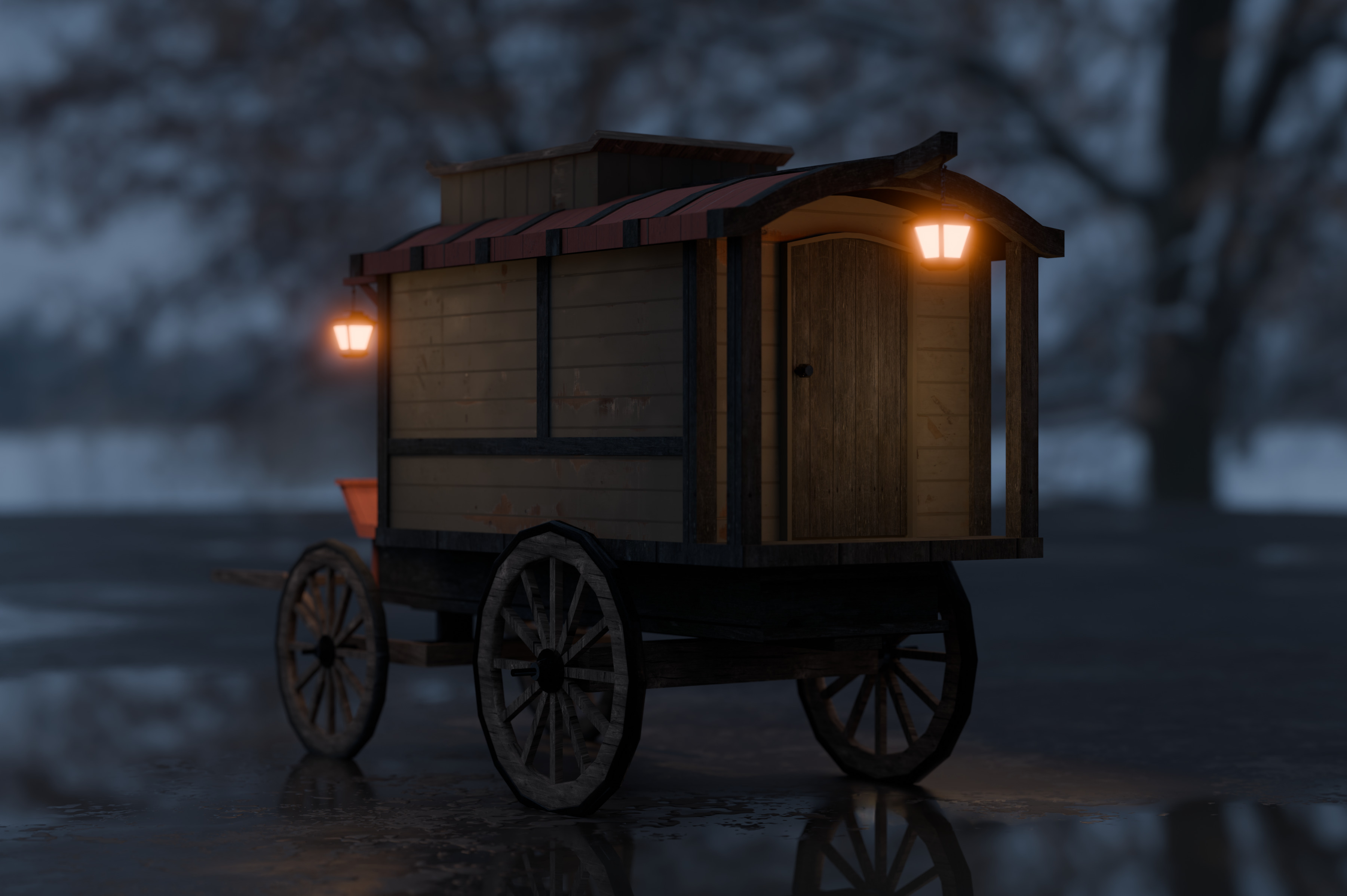 Medieval Carriage Low-poly 3D model_6