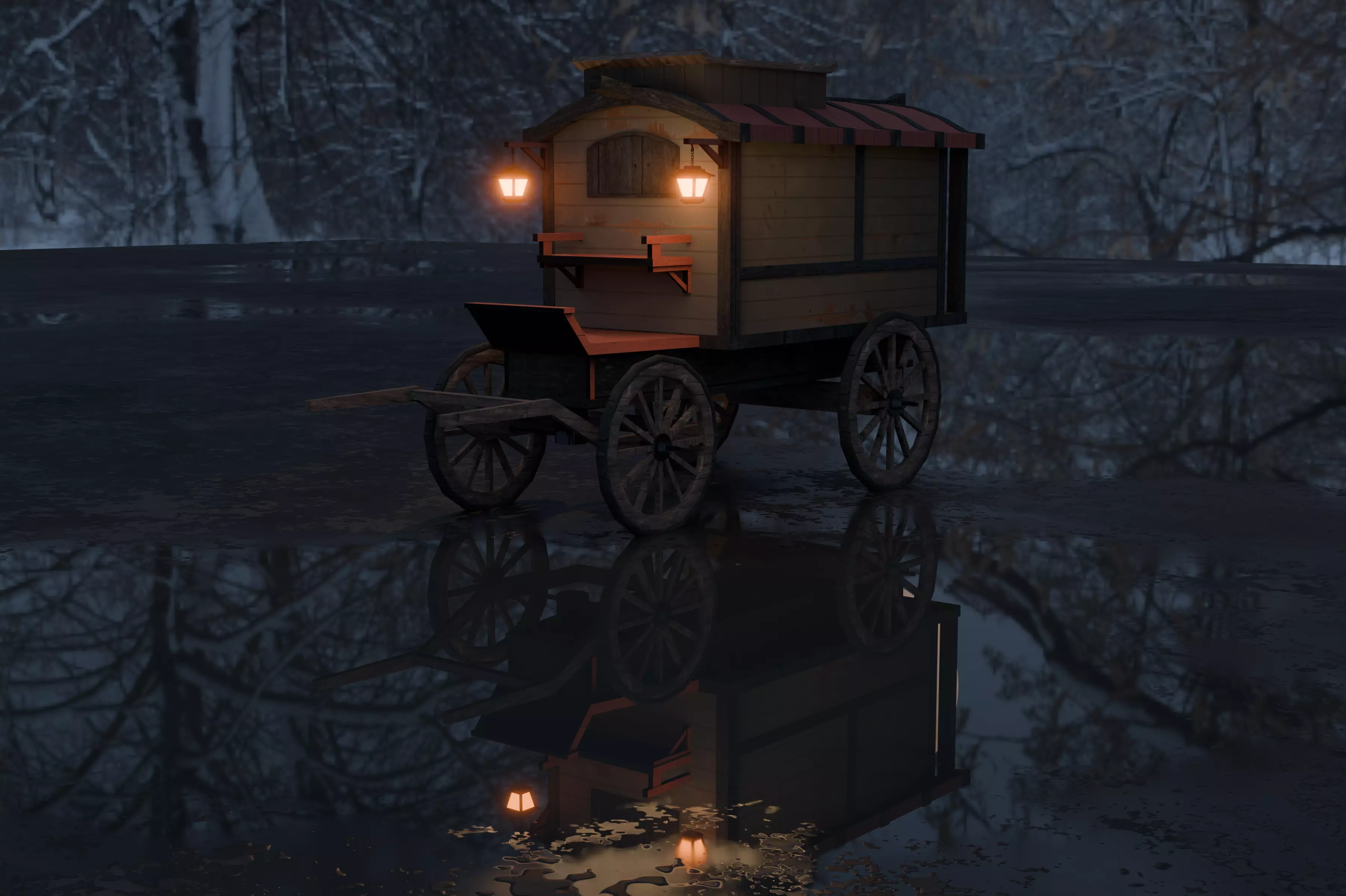 Medieval Carriage Low-poly 3D model_0