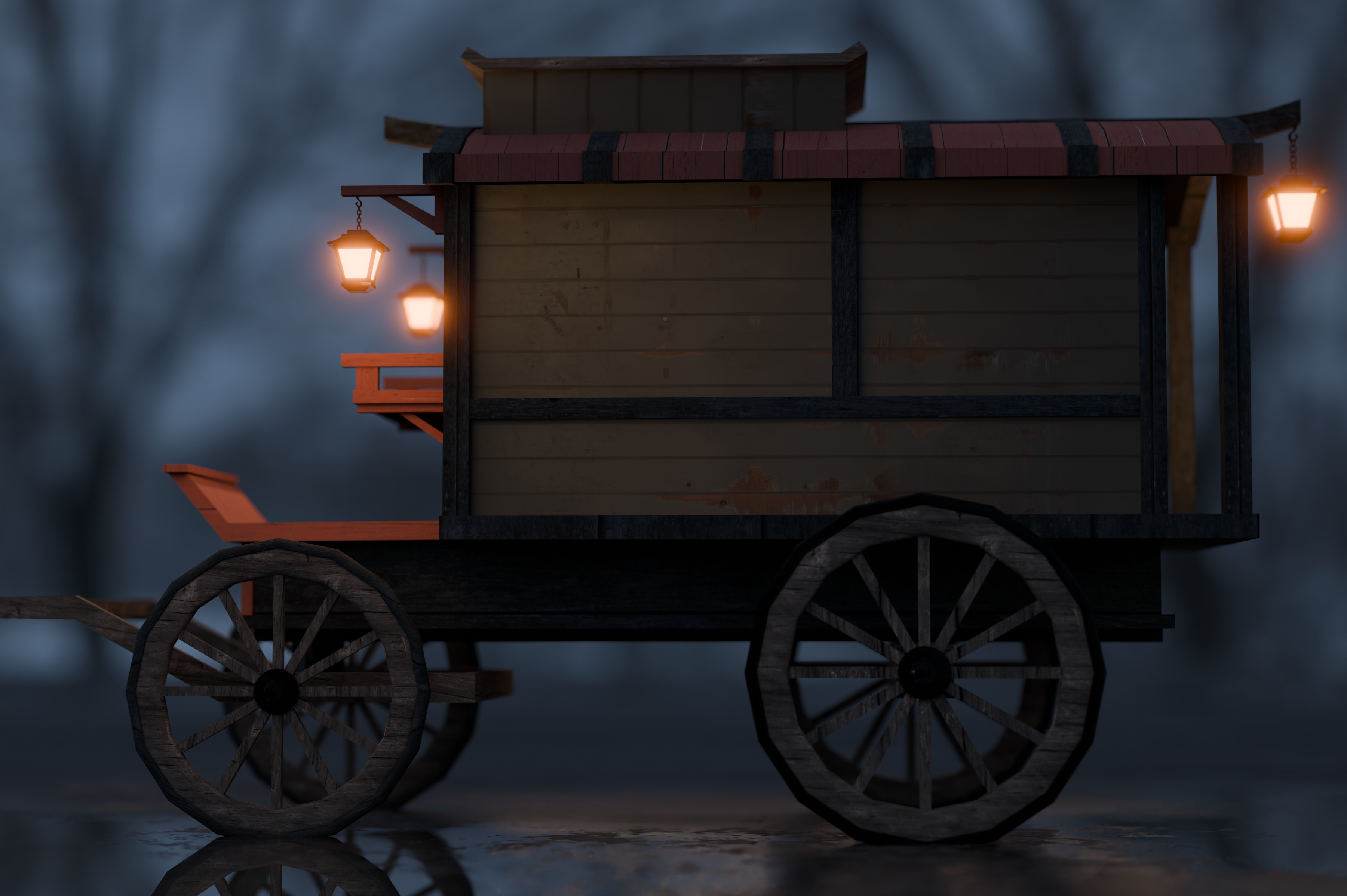 Medieval Carriage Low-poly 3D model_10