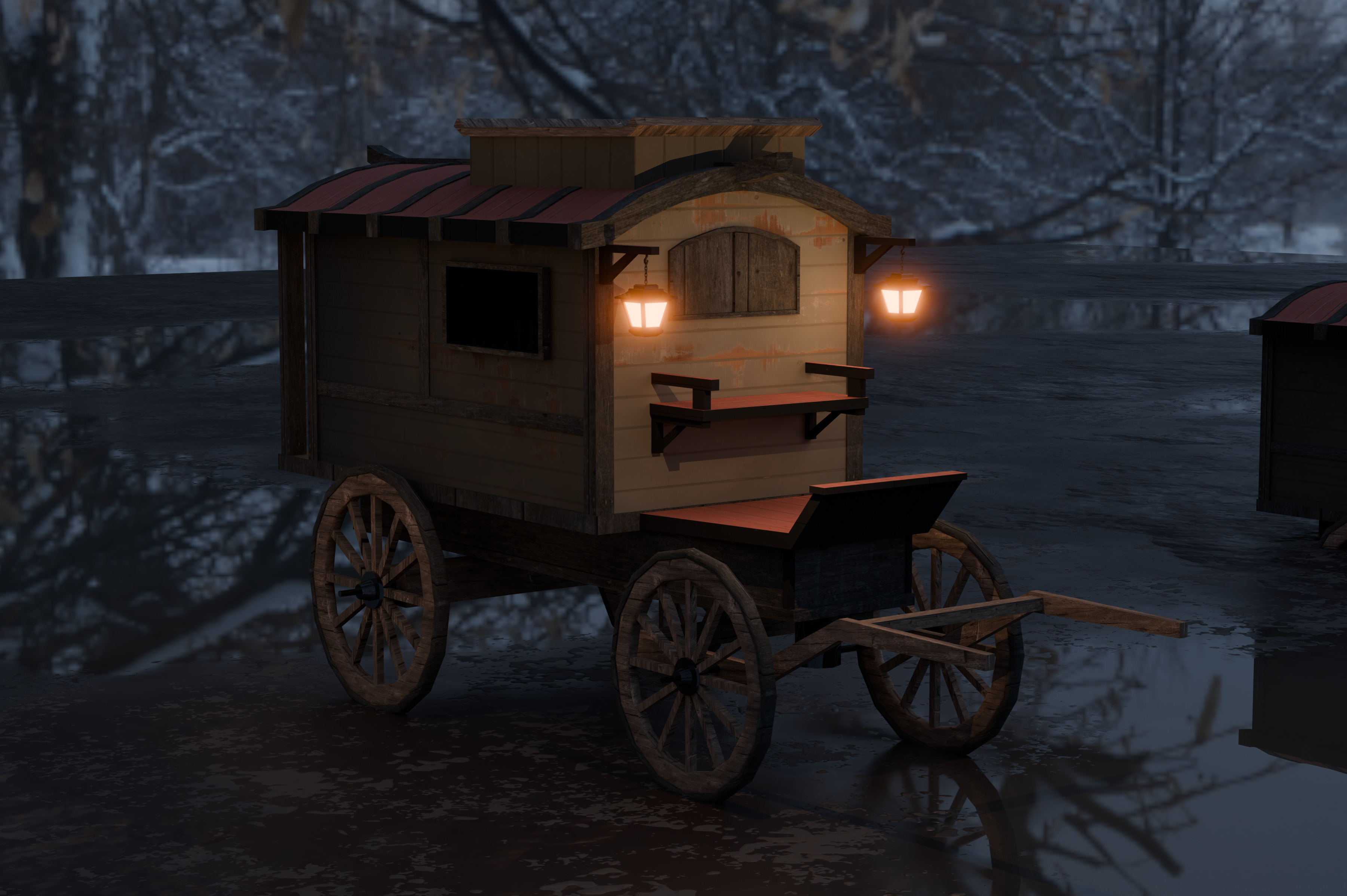 Medieval Carriage Low-poly 3D model_4