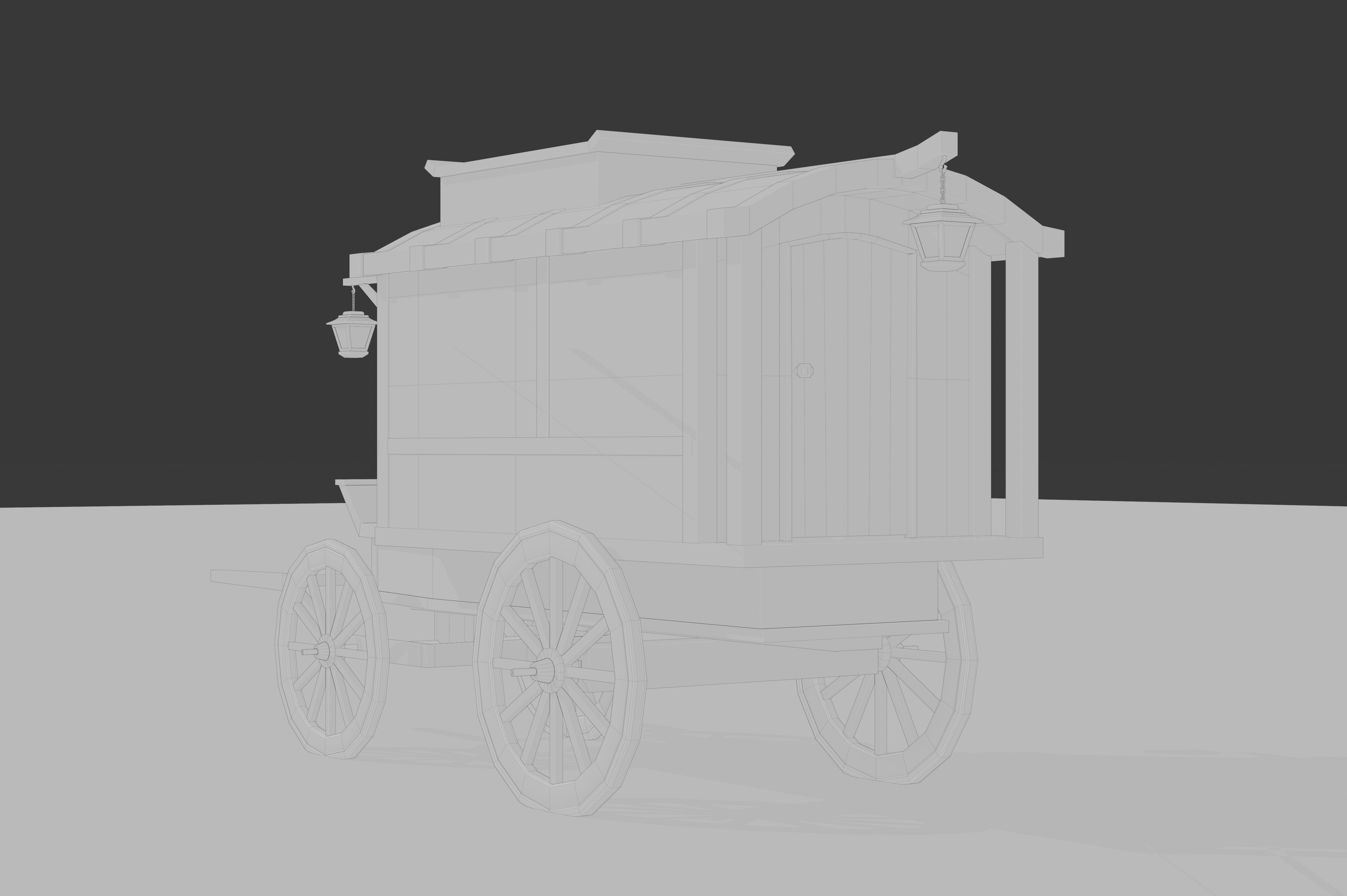 Medieval Carriage Low-poly 3D model_9