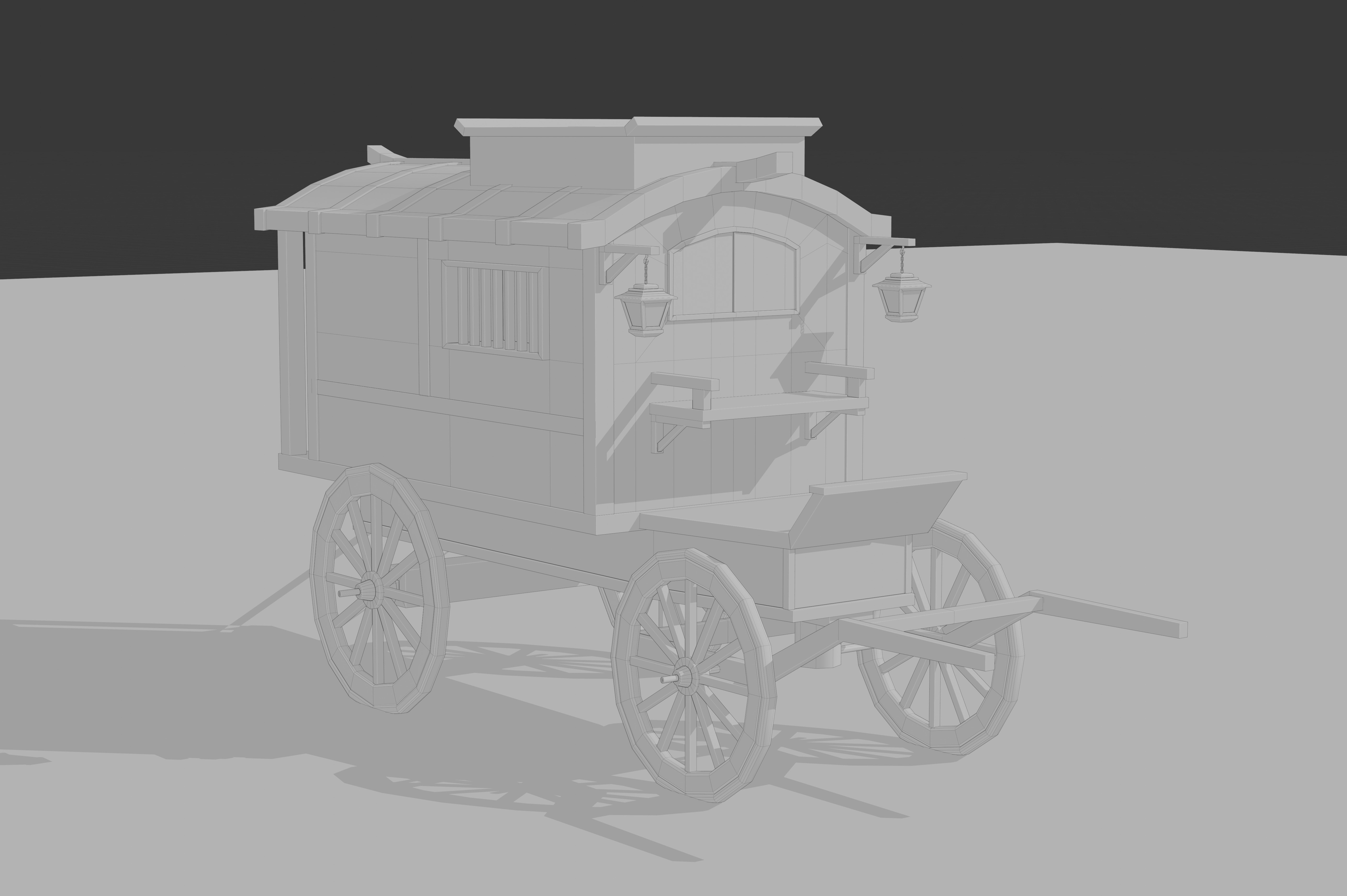 Medieval Carriage Low-poly 3D model_5