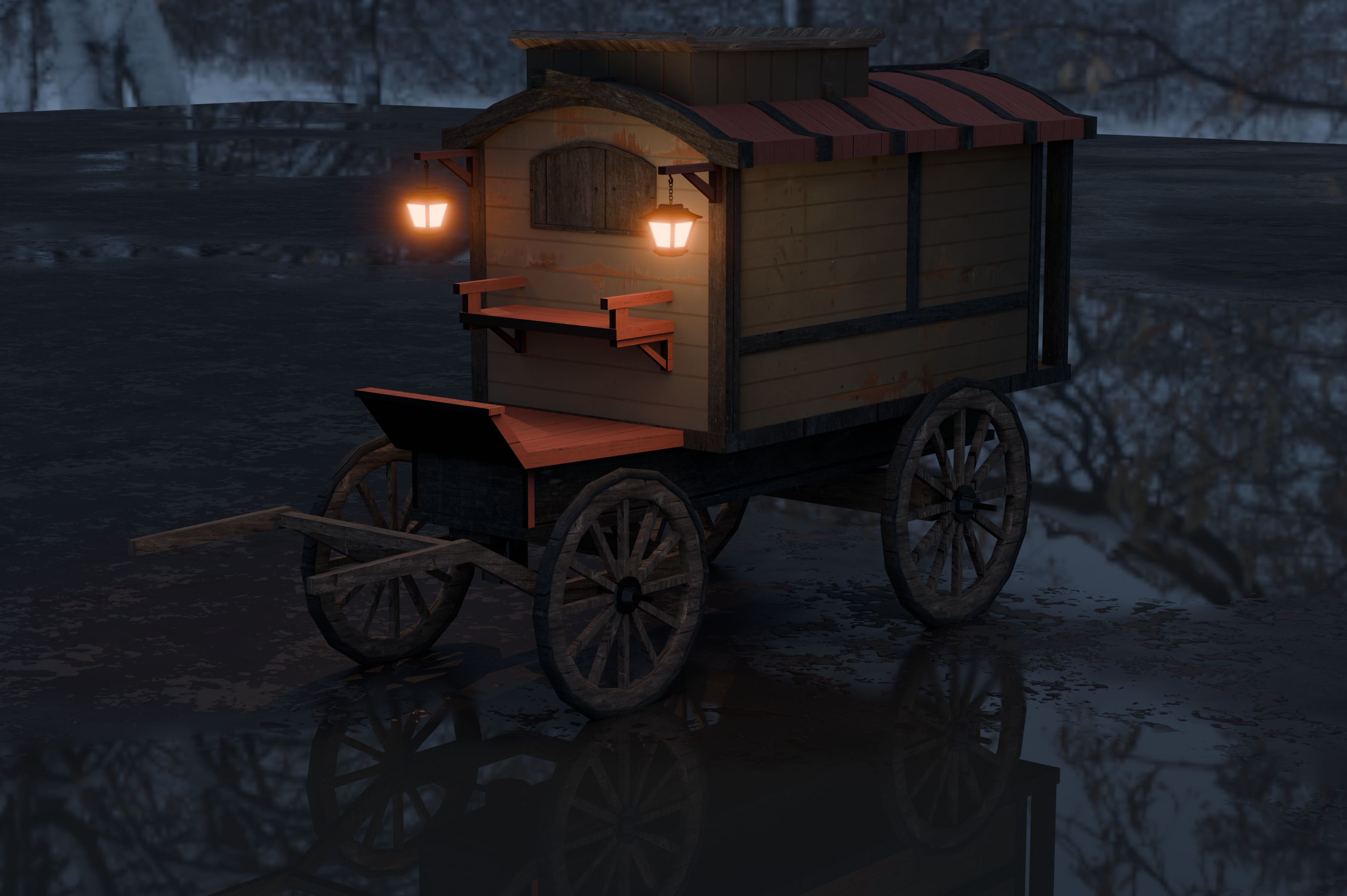 Medieval Carriage Low-poly 3D model_2