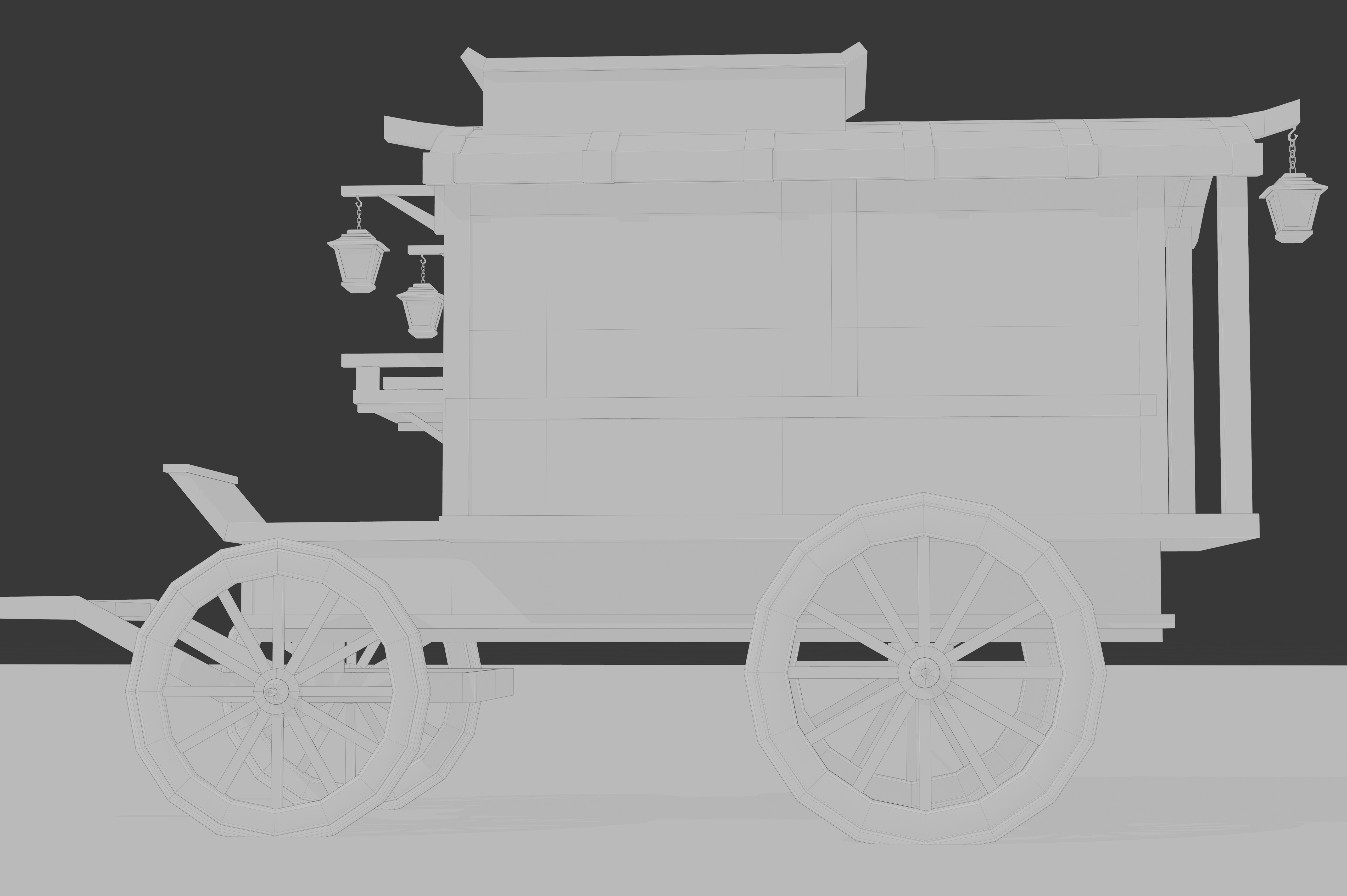 Medieval Carriage Low-poly 3D model_7