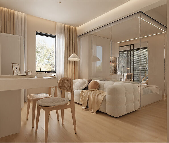 Modern apartment living room and dining area 3D model