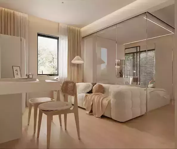 Modern apartment living room and dining area 3D model