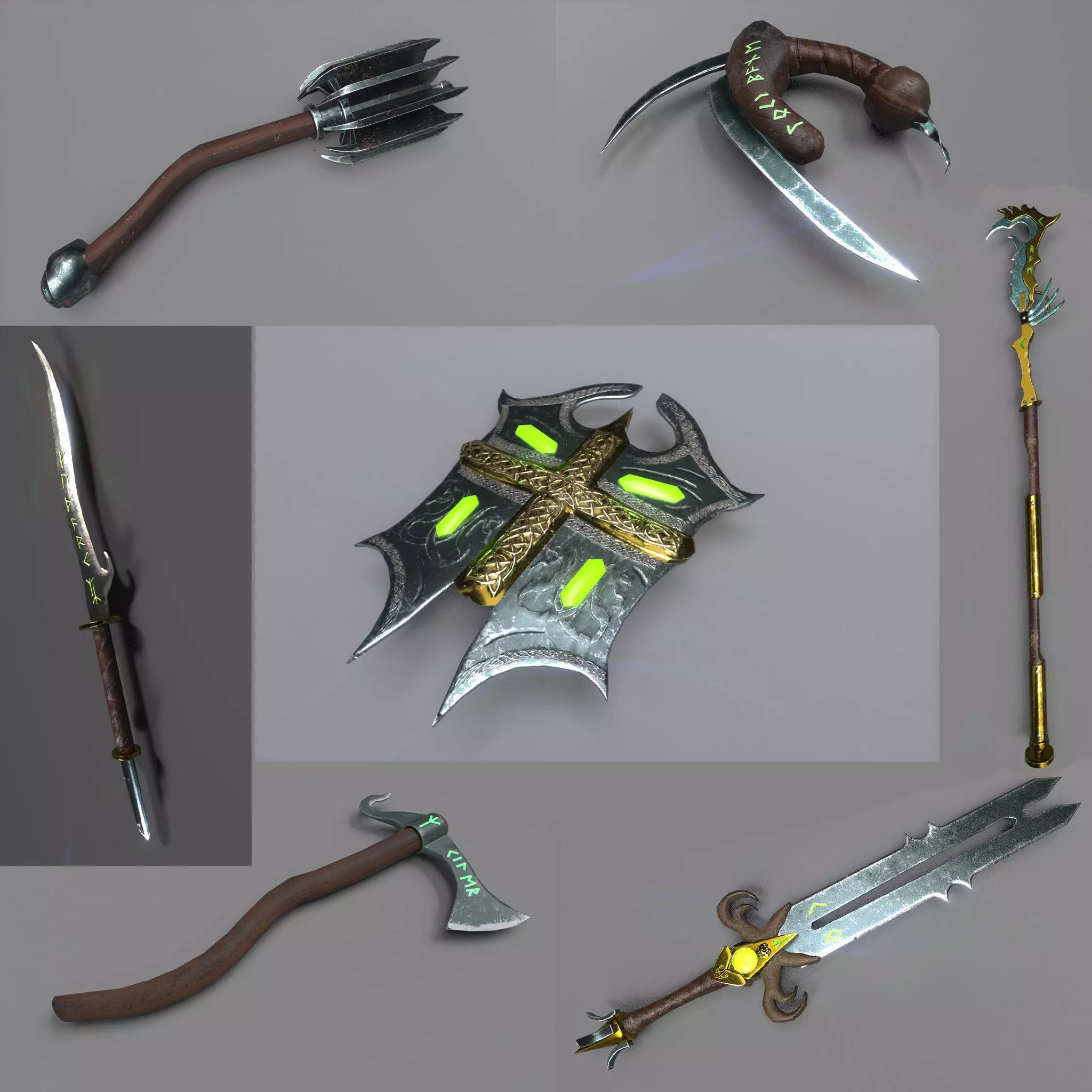 Fantasy Weapon Pack Low-poly 3D model_0