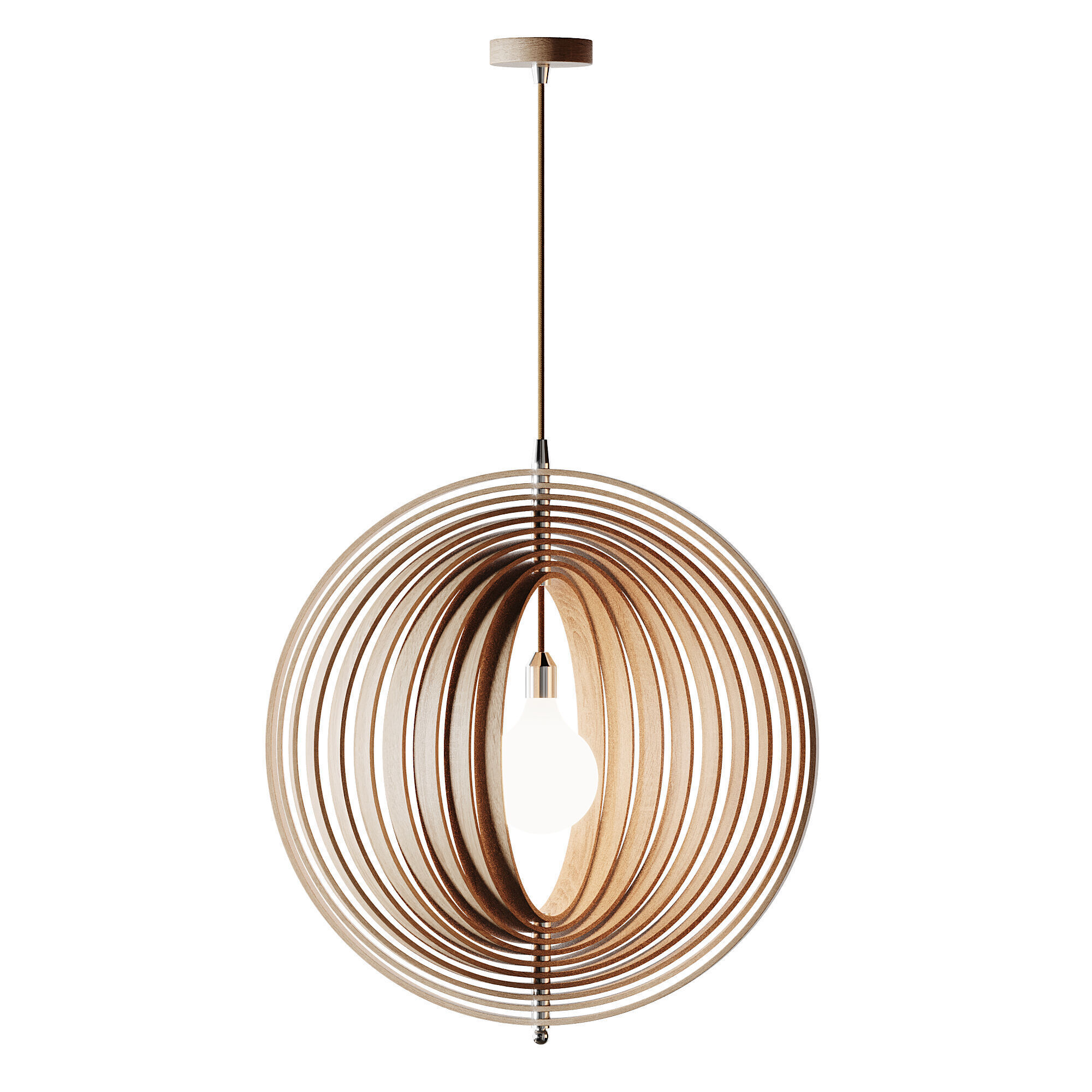 Creative Wood Round Globe Pendant Light Fixture Shade 3D model_8