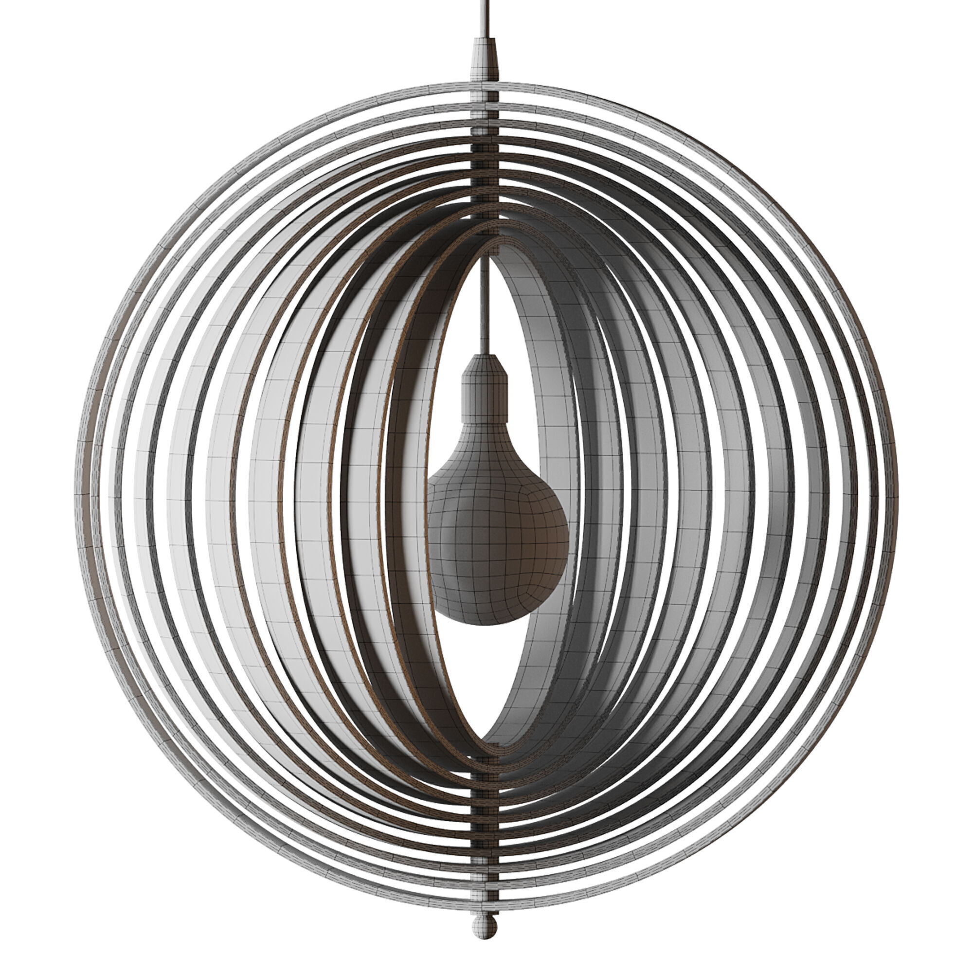 Creative Wood Round Globe Pendant Light Fixture Shade 3D model_14