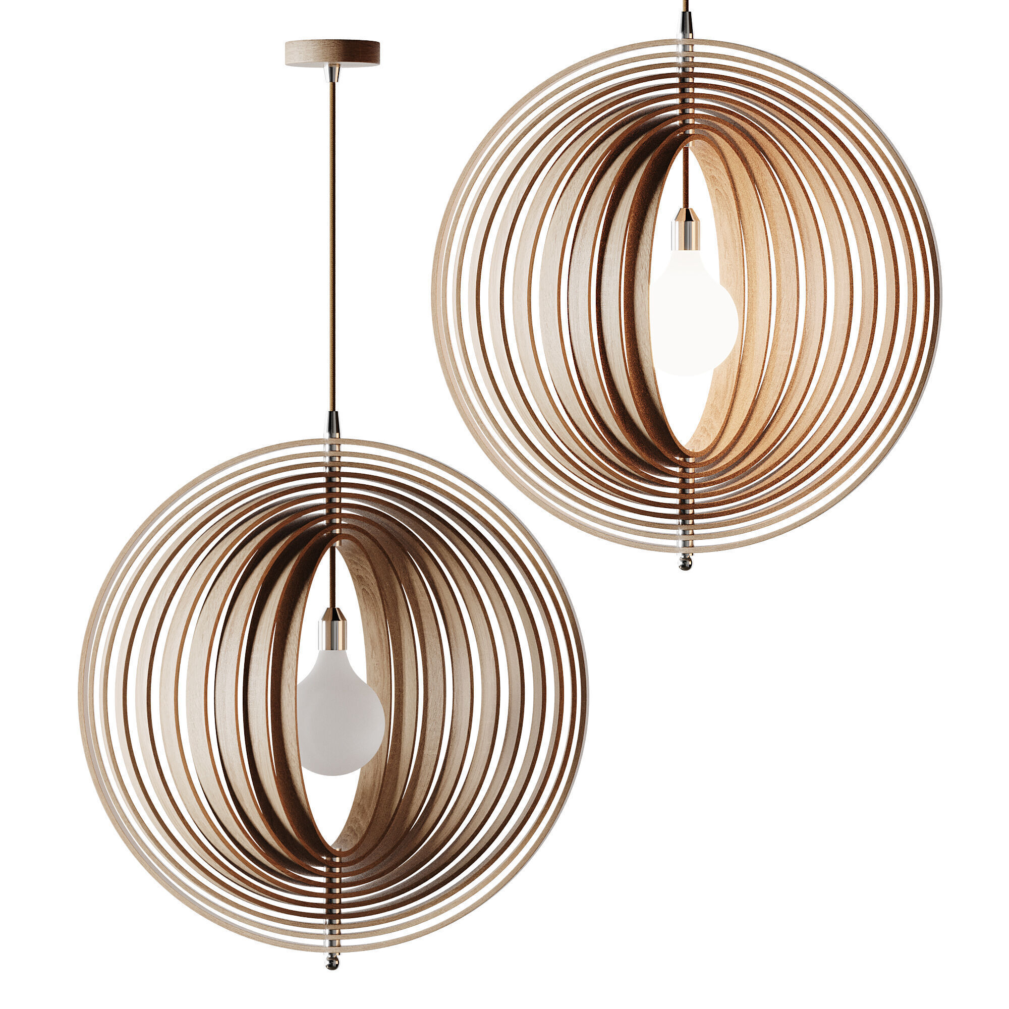 Creative Wood Round Globe Pendant Light Fixture Shade 3D model_7