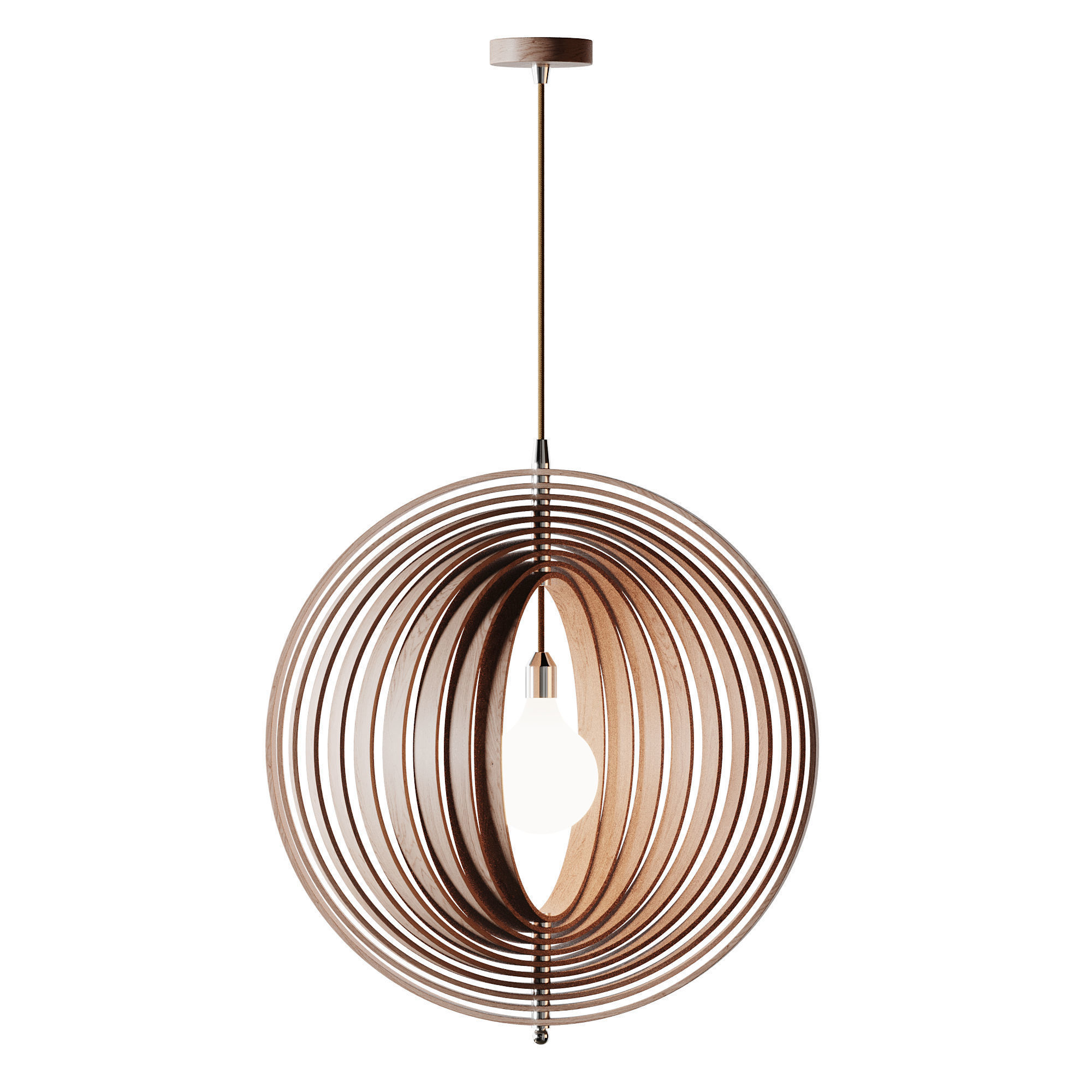 Creative Wood Round Globe Pendant Light Fixture Shade 3D model_10
