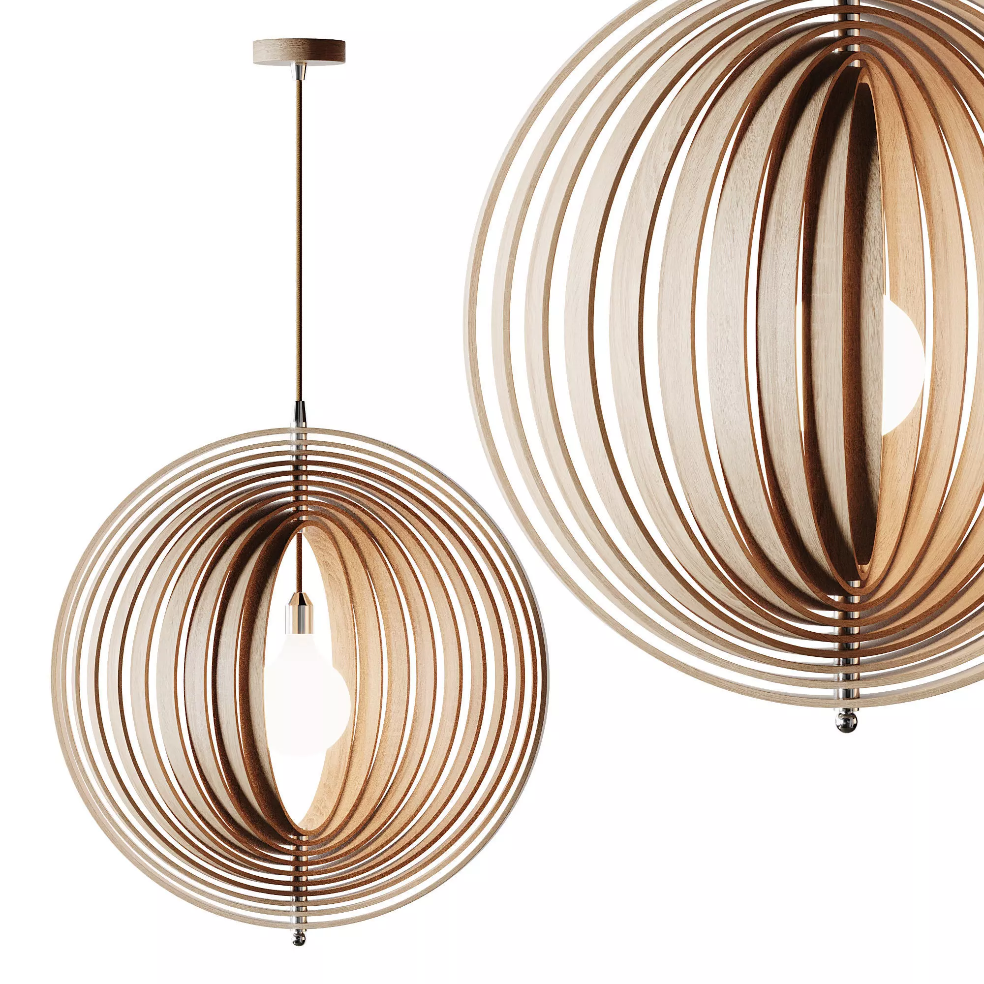 Creative Wood Round Globe Pendant Light Fixture Shade 3D model_0
