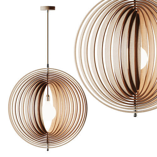 Creative Wood Round Globe Pendant Light Fixture Shade 3D model