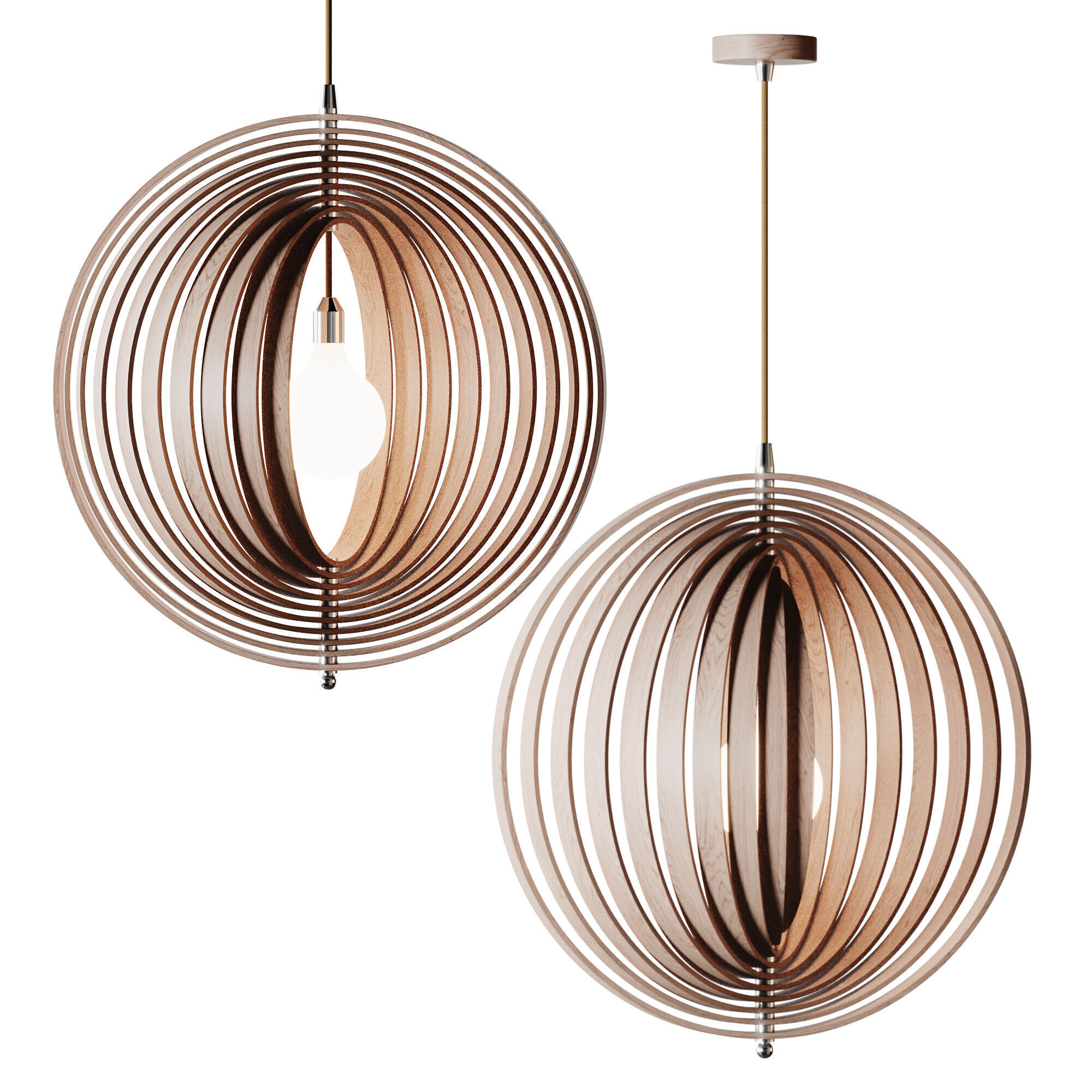 Creative Wood Round Globe Pendant Light Fixture Shade 3D model_4