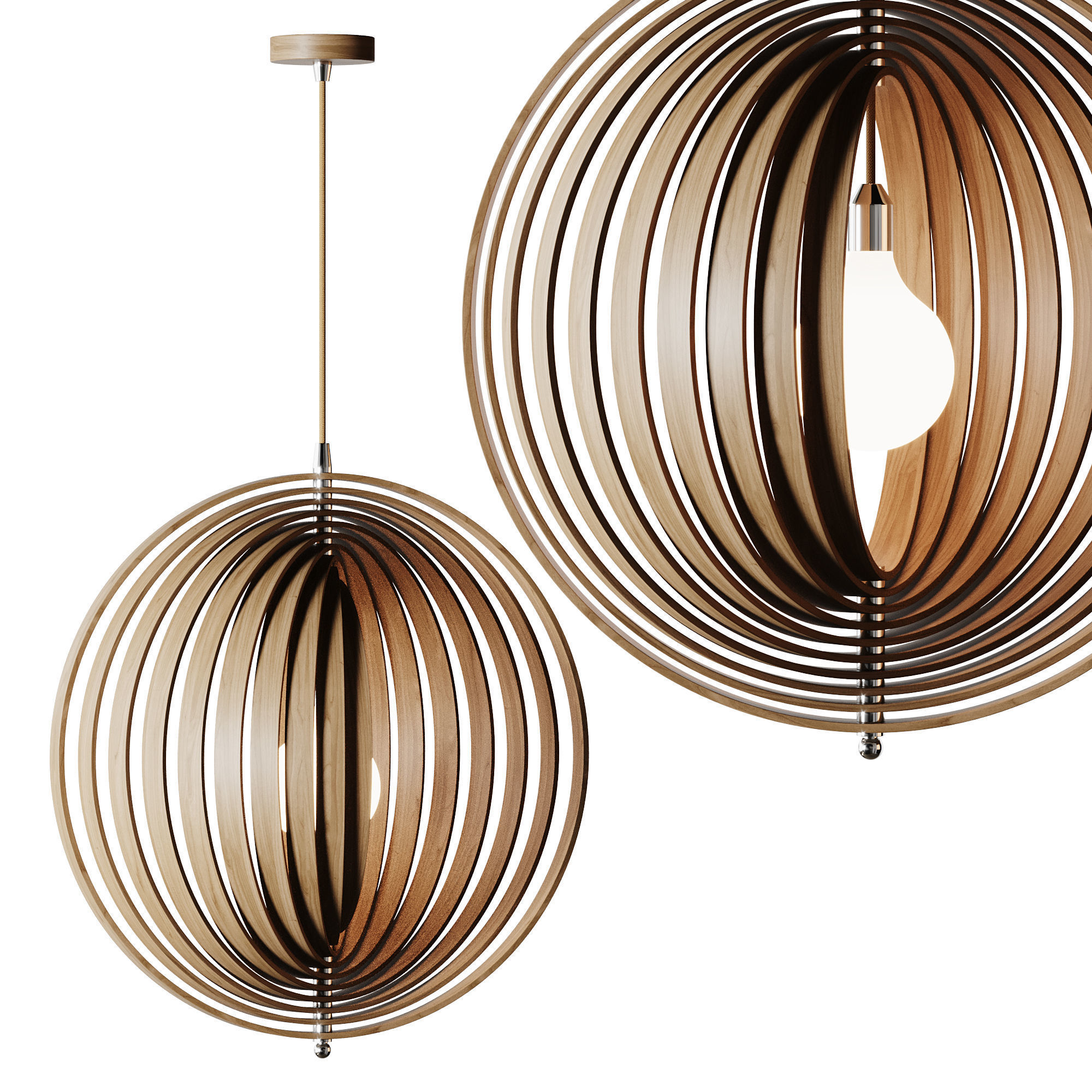 Creative Wood Round Globe Pendant Light Fixture Shade 3D model_5