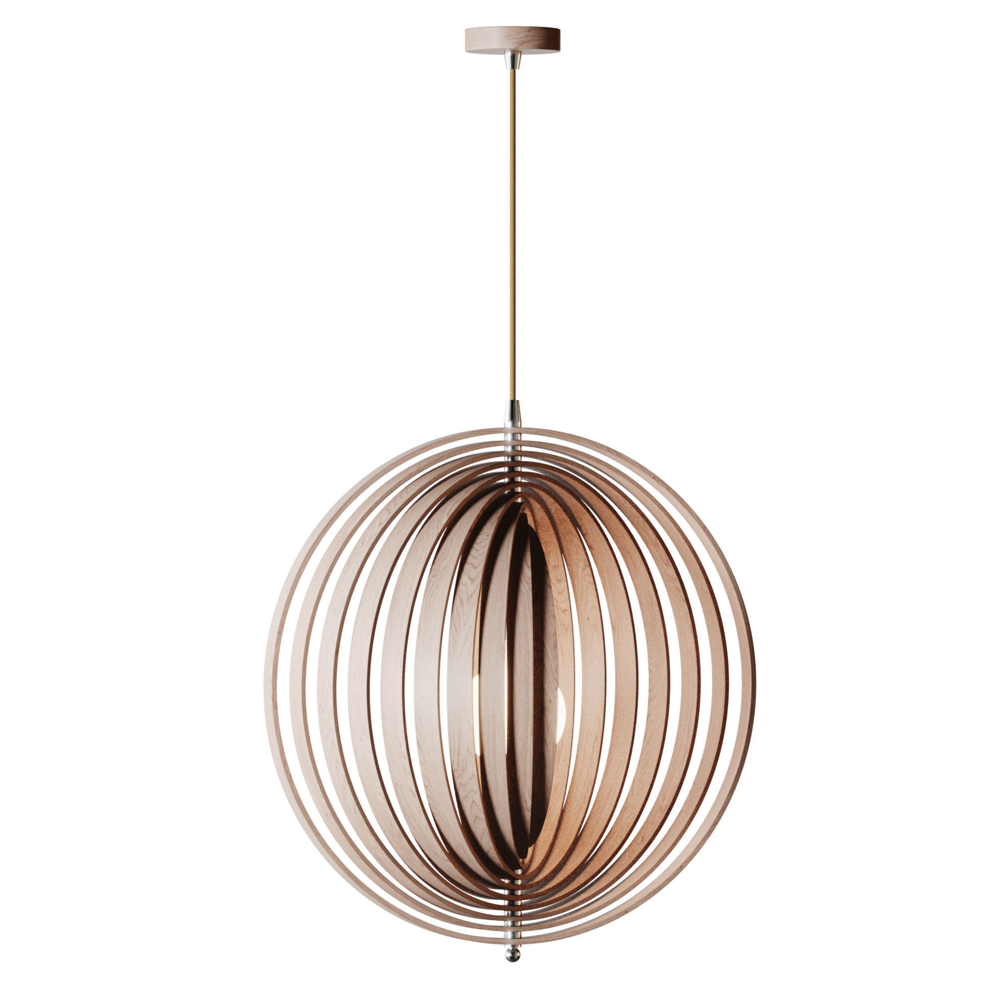Creative Wood Round Globe Pendant Light Fixture Shade 3D model_9