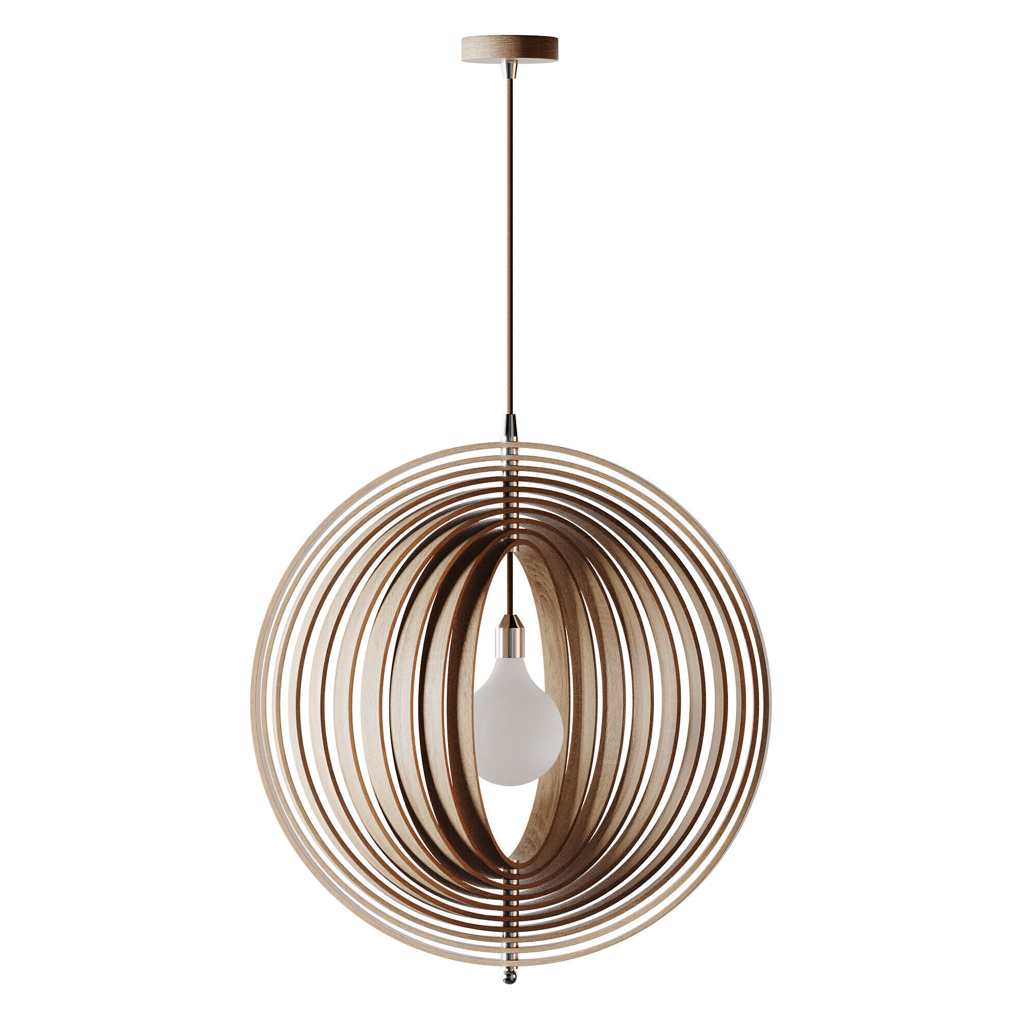 Creative Wood Round Globe Pendant Light Fixture Shade 3D model_12