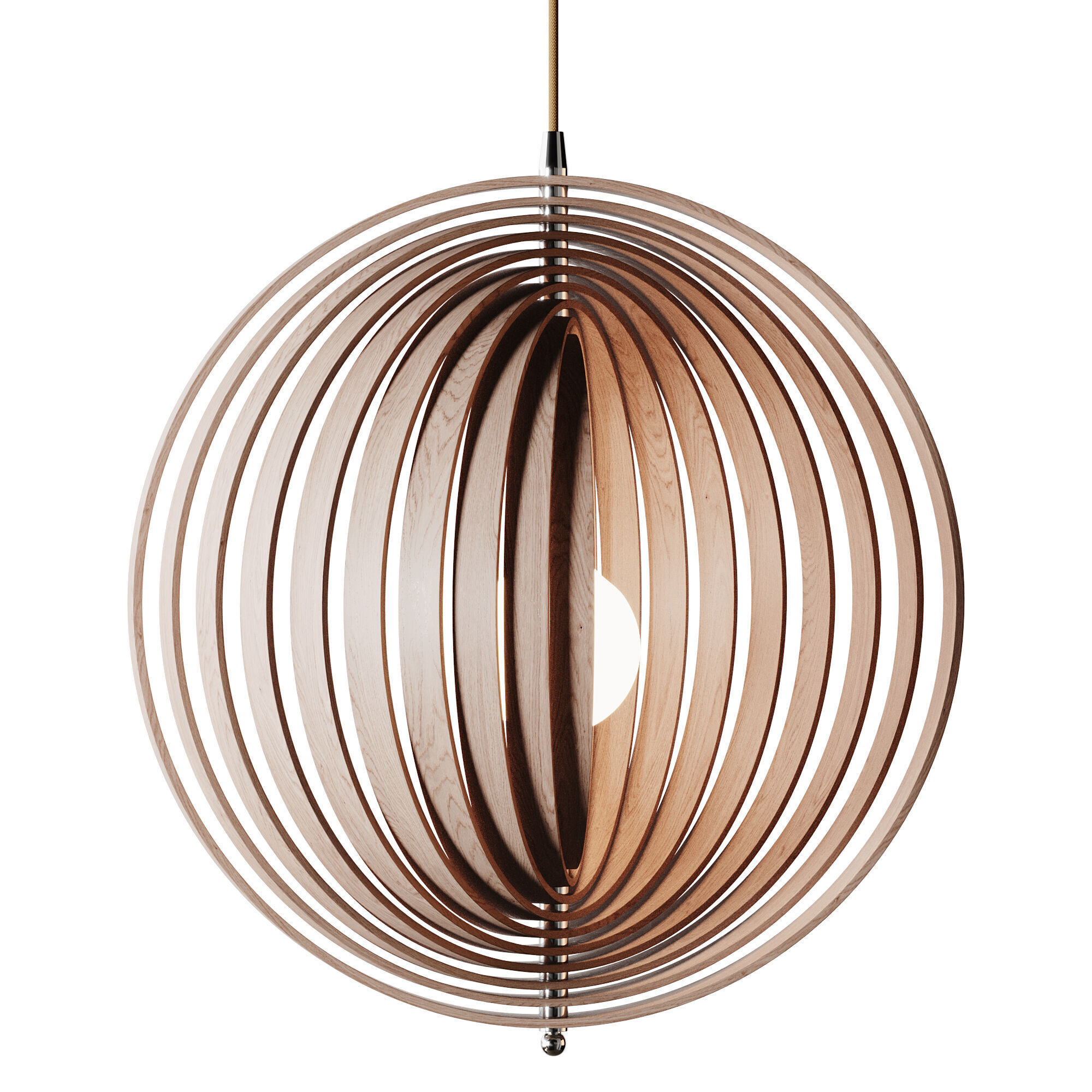 Creative Wood Round Globe Pendant Light Fixture Shade 3D model_3