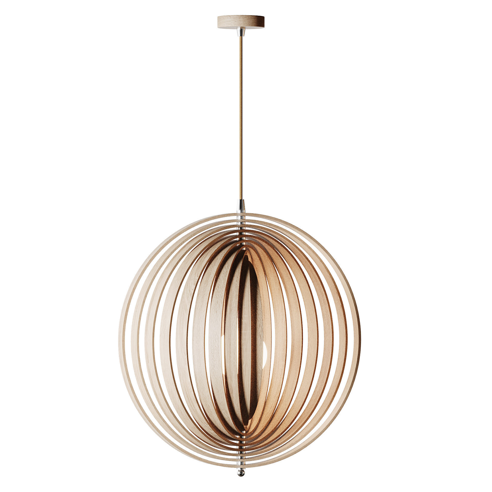 Creative Wood Round Globe Pendant Light Fixture Shade 3D model_1