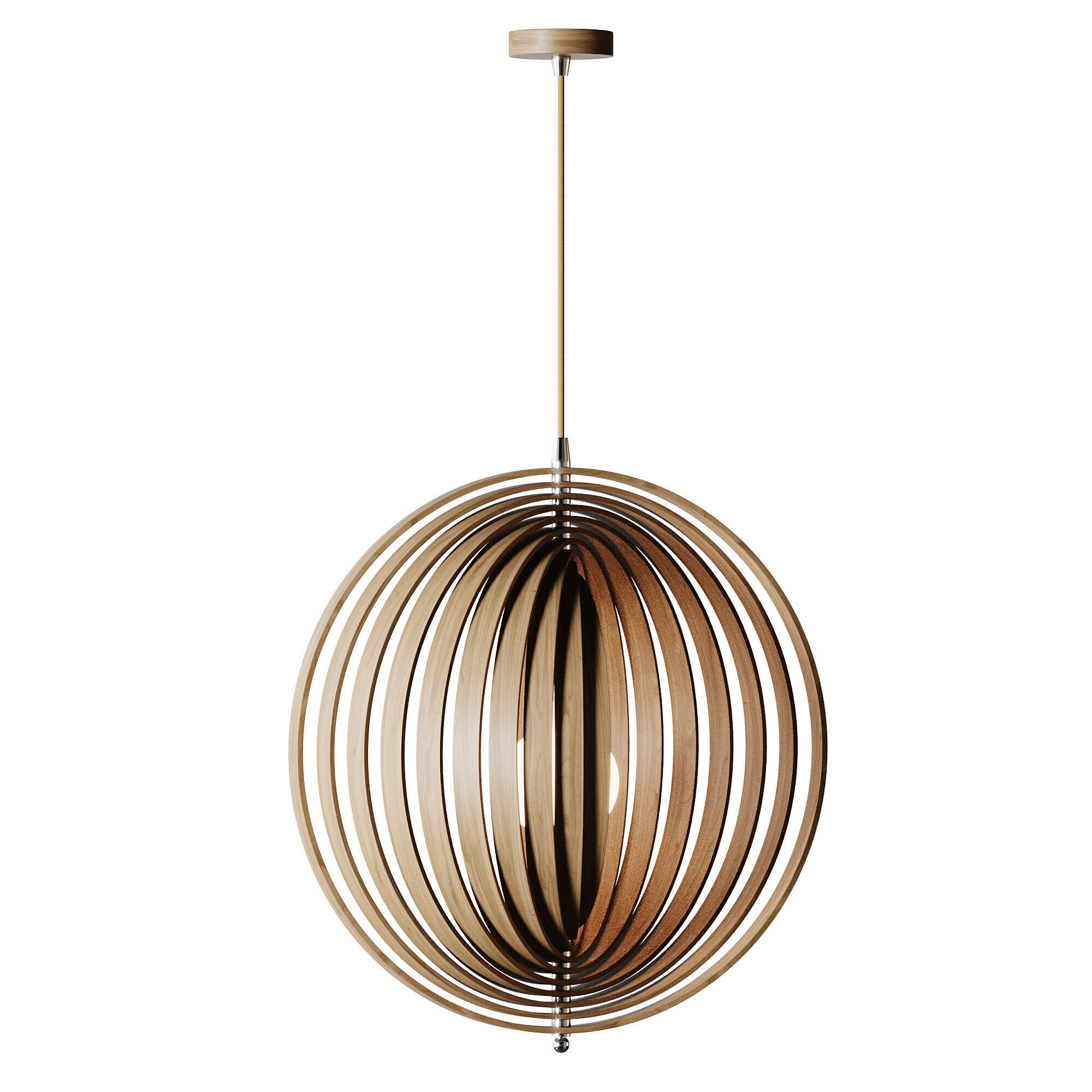 Creative Wood Round Globe Pendant Light Fixture Shade 3D model_11