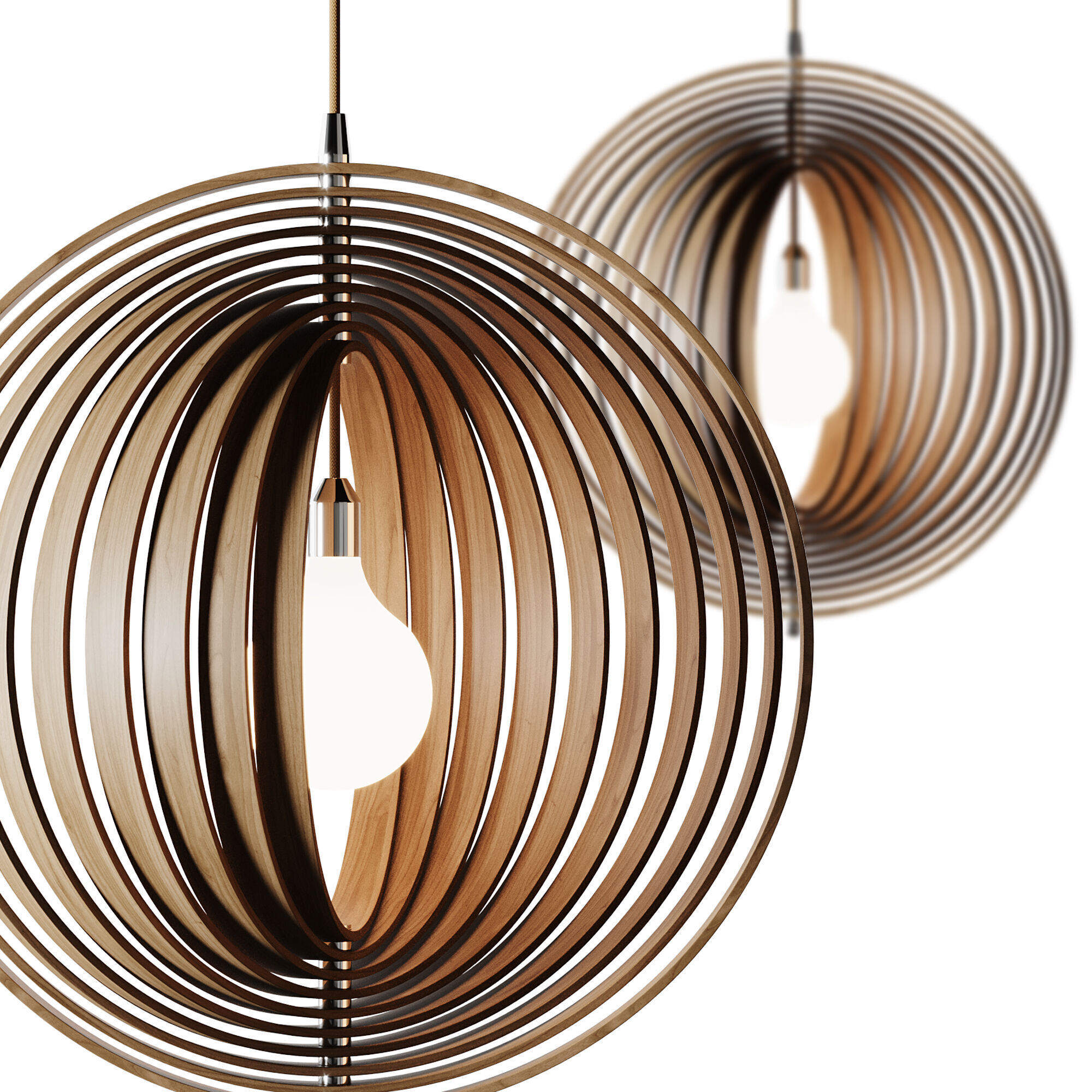 Creative Wood Round Globe Pendant Light Fixture Shade 3D model_6