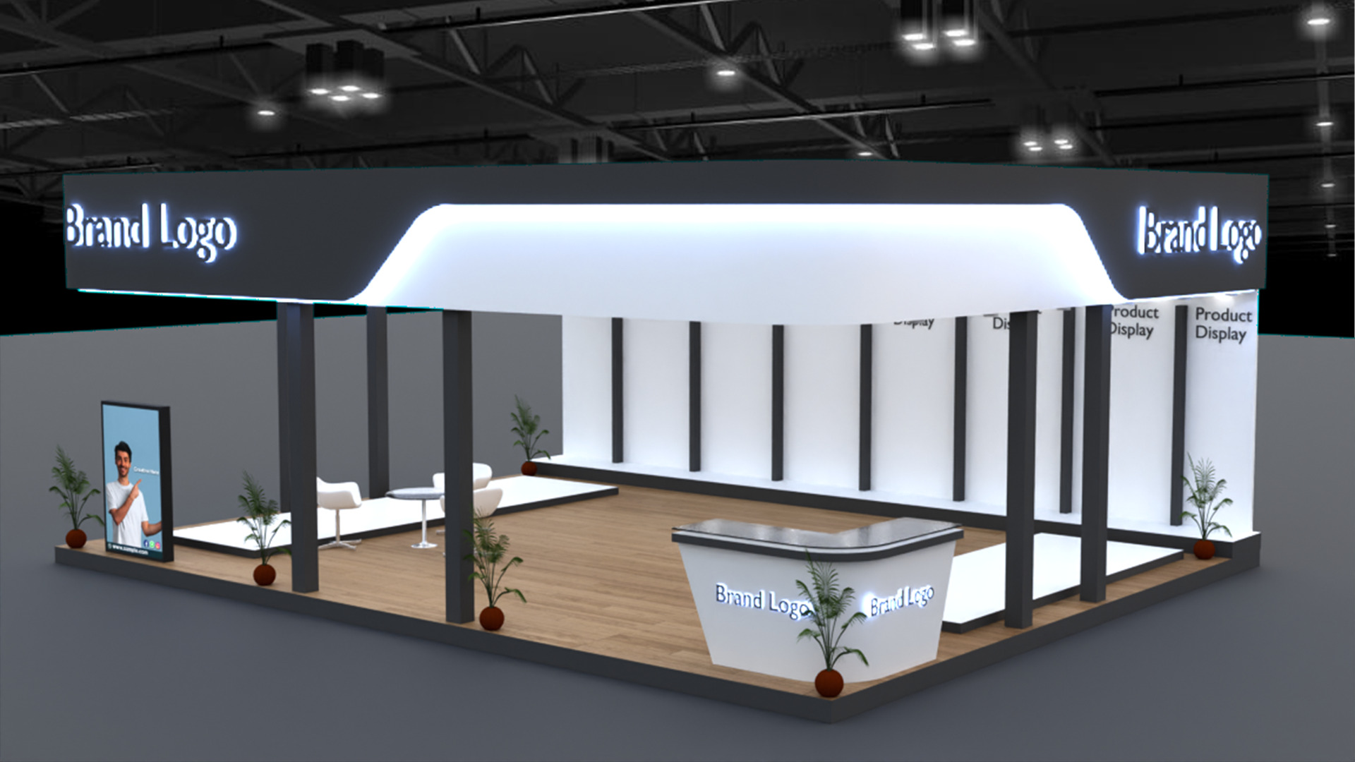 2 side open modern exhibition stall design for brand showcases Low-poly 3D model_2