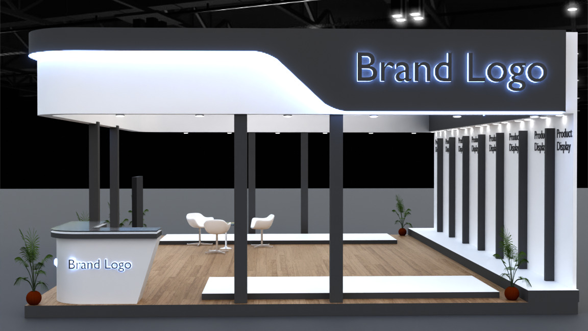 2 side open modern exhibition stall design for brand showcases Low-poly 3D model_3