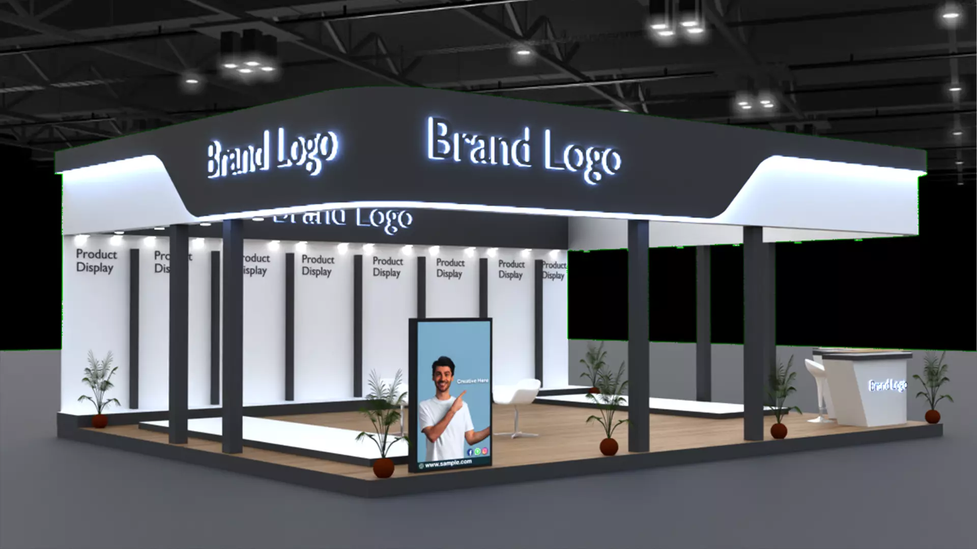 2 side open modern exhibition stall design for brand showcases Low-poly 3D model_0