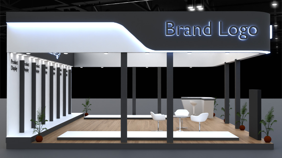 2 side open modern exhibition stall design for brand showcases Low-poly 3D model_4