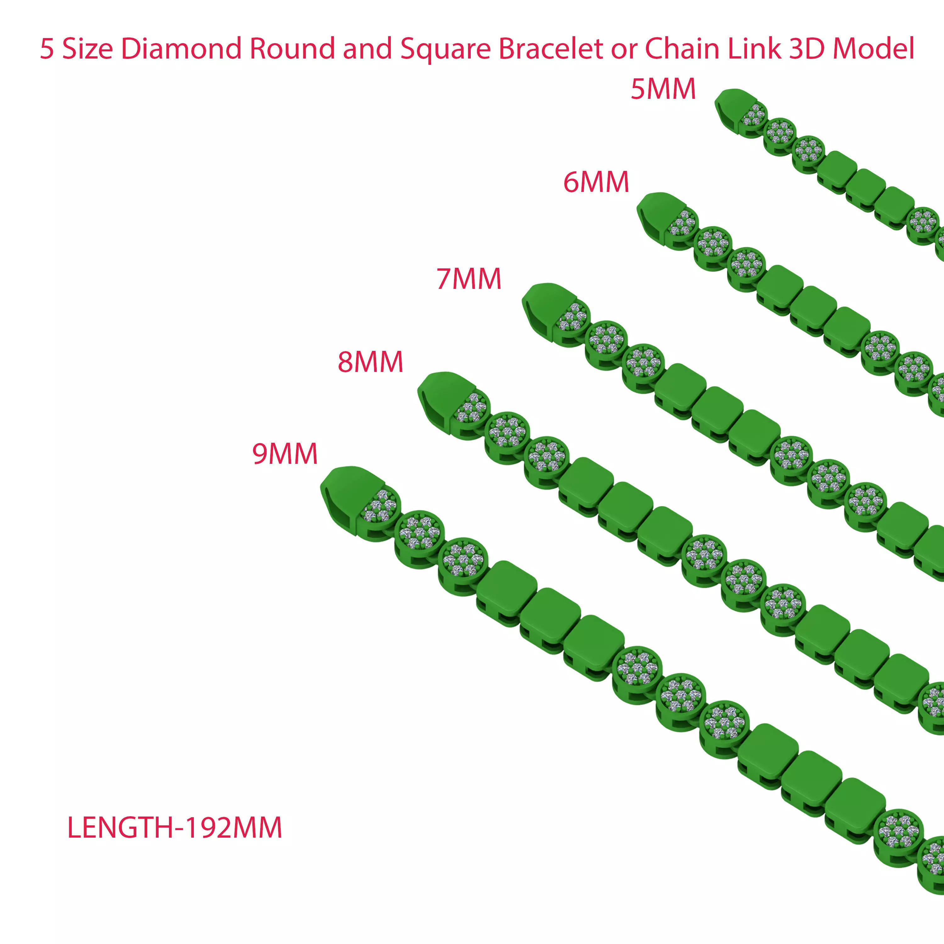 5 Size Diamond Round and Square Bracelet or Chain Link 3D Model 3D Model Collection_0