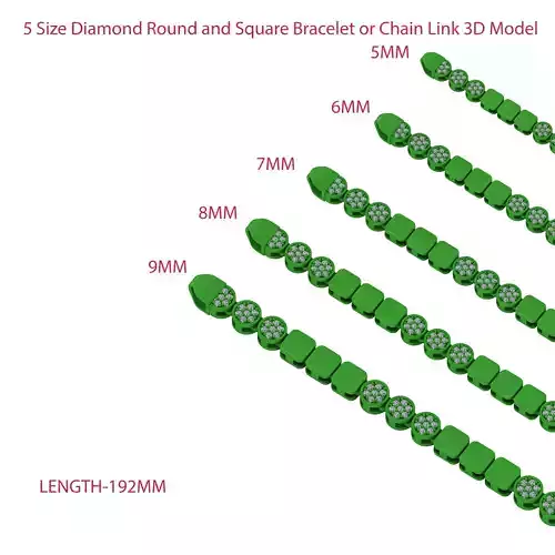 5 Size Diamond Round and Square Bracelet or Chain Link 3D Model 3D Model Collection 5 Size Diamond Round and Square Bracelet or Chain Link 3D Model 3D Model Collection