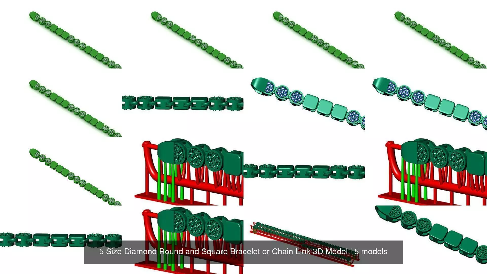 5 Size Diamond Round and Square Bracelet or Chain Link 3D Model 3D Model Collection_1