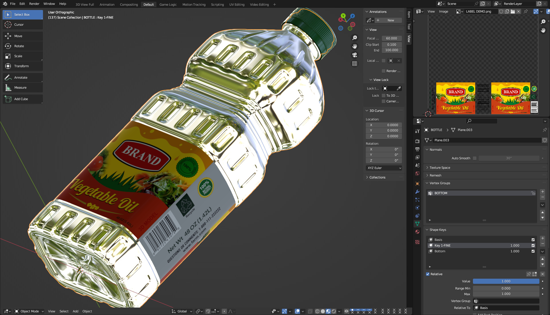 Cooking Oil Bottle 3D model_13