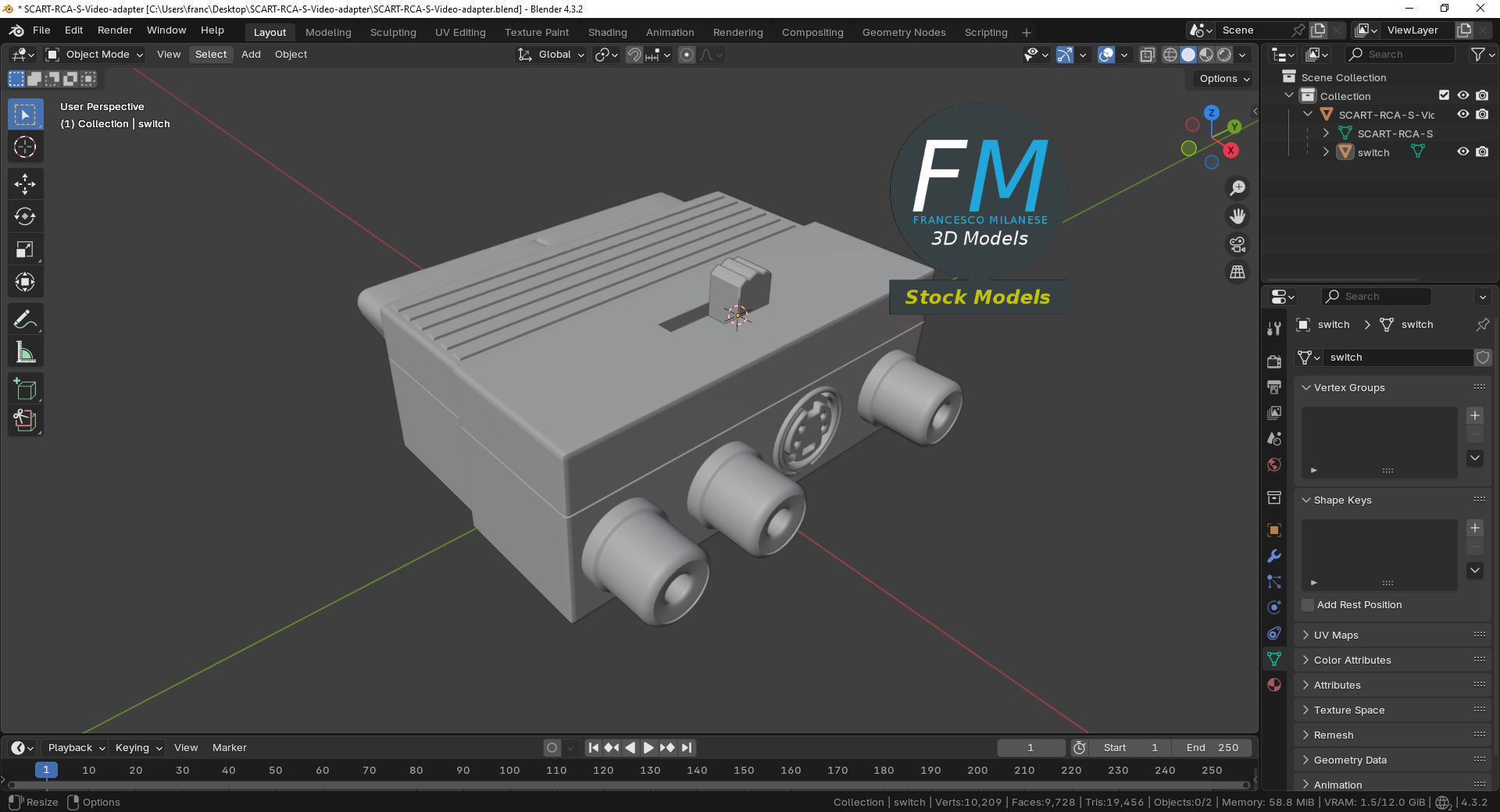 SCART RCA S-Video adapter 3D model_9
