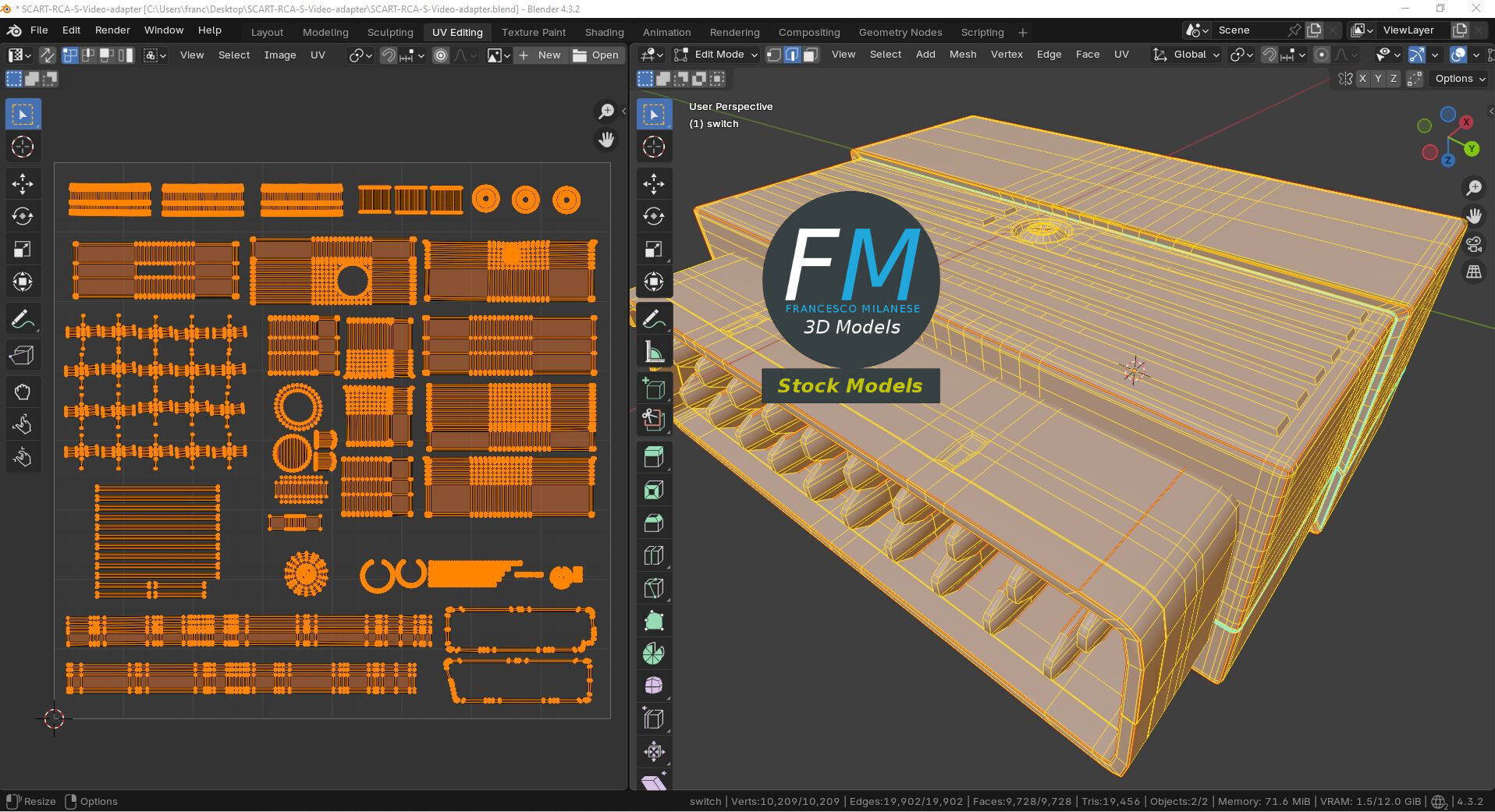 SCART RCA S-Video adapter 3D model_10