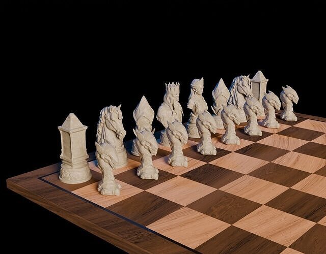 Medieval Chess Set - Historical Chess Set - Knight Chess Set 3D print model
